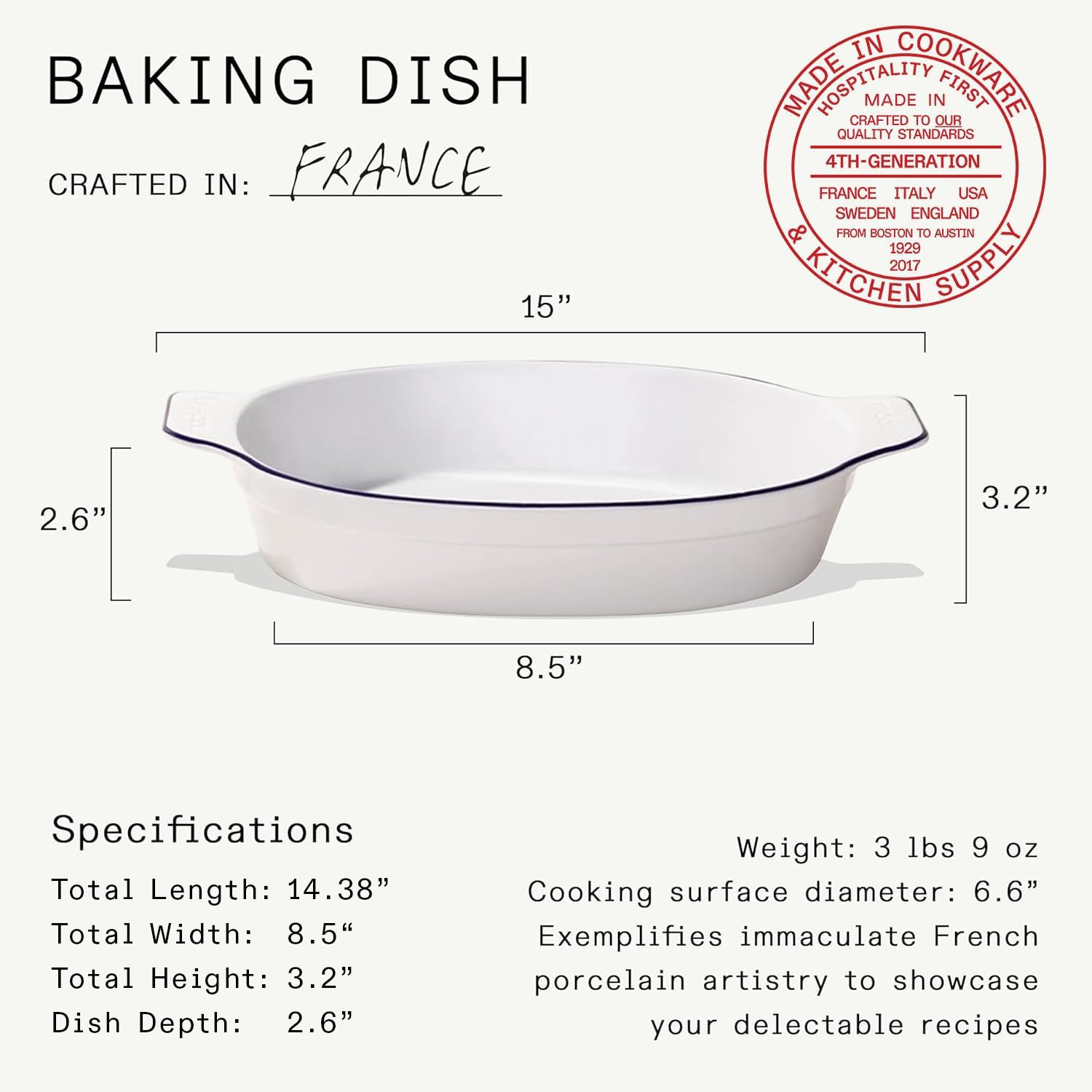 made-in-oval-baking-dish-navy-rim-handcrafted-french-porcelain-bakeware-10-bakin image 5