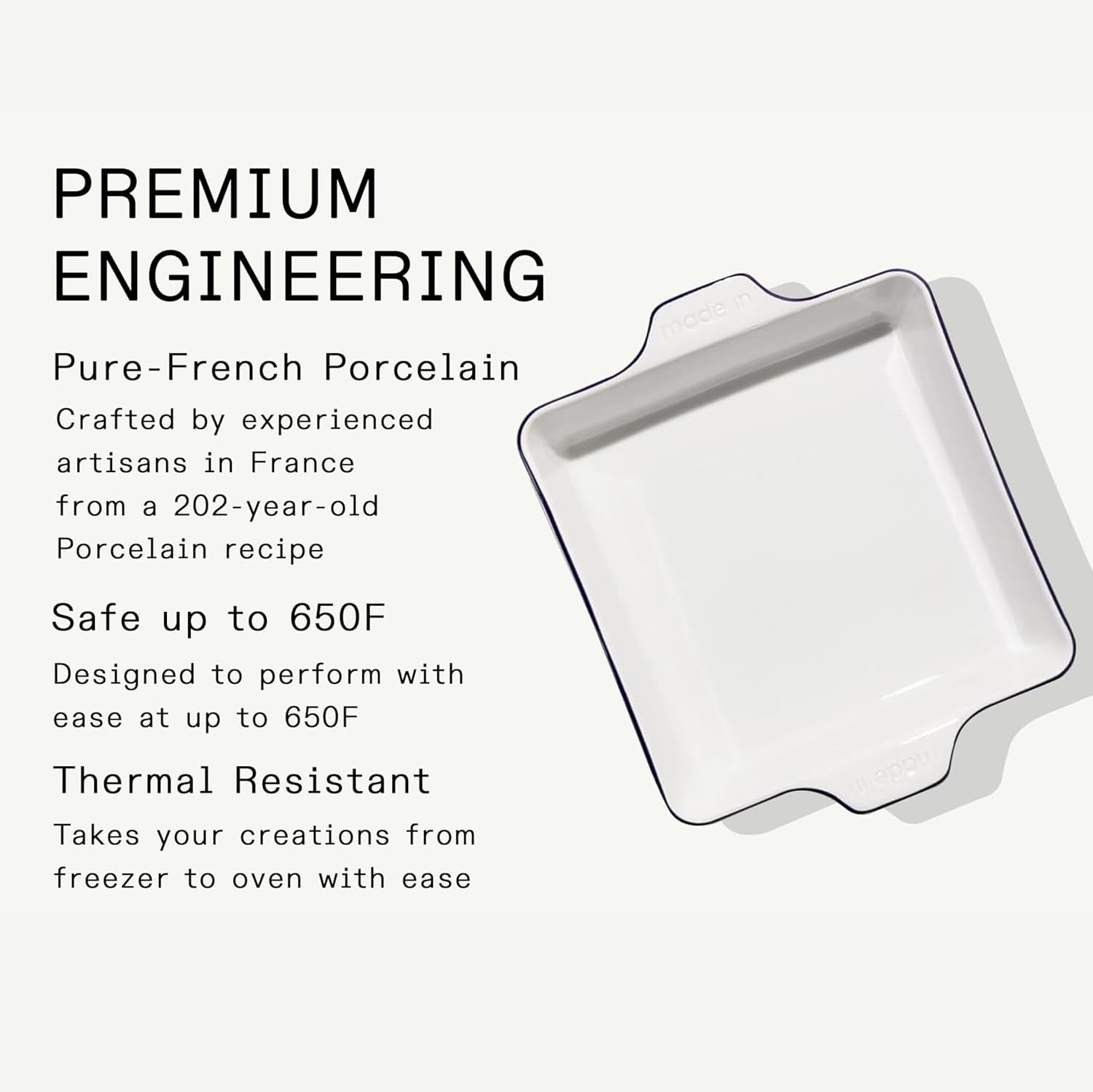 made-in-square-baking-dish-8x8-handcrafted-french-porcelain-navy-rim-thermal-sho image 3