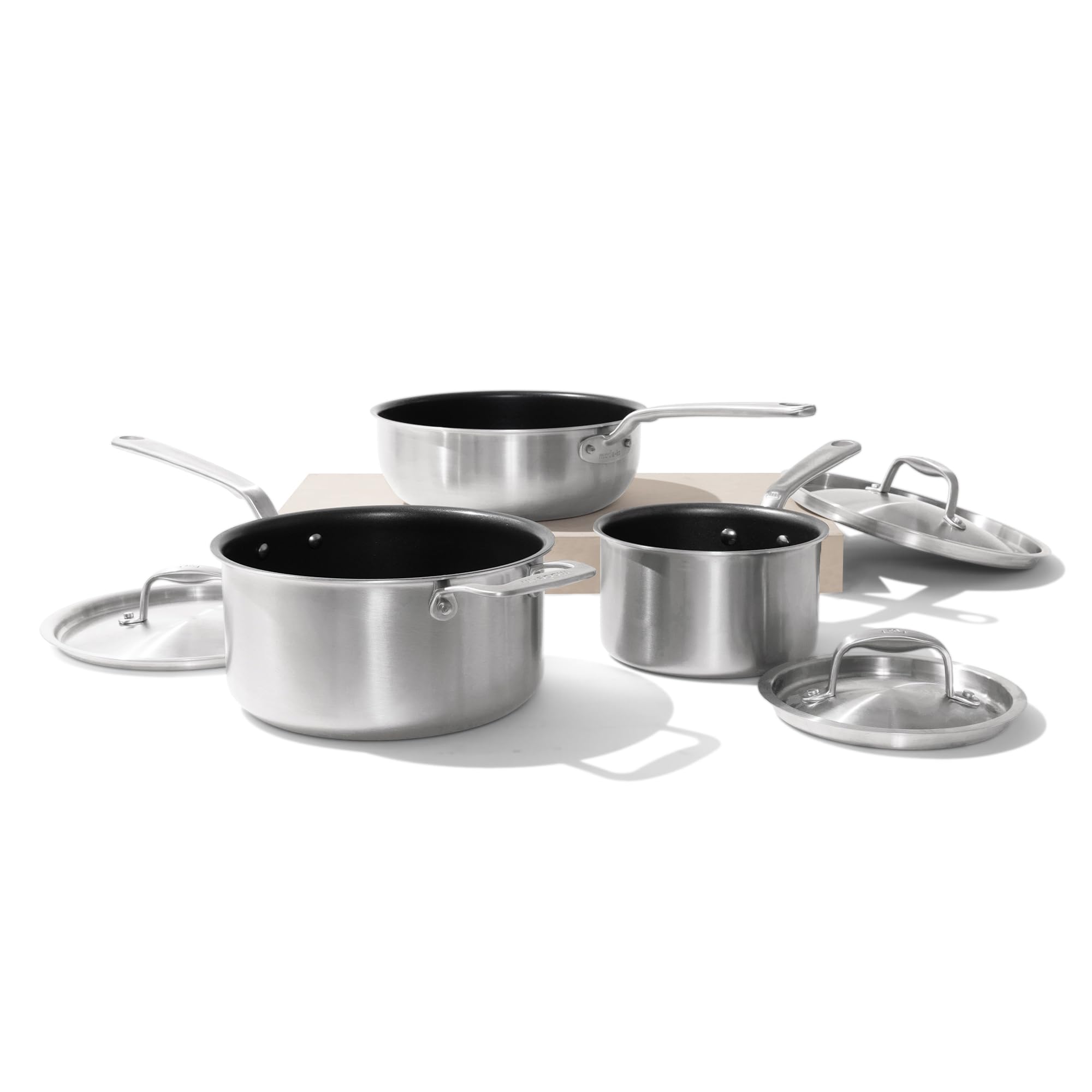 made-in-6-piece-procoat-nonstick-saucepan-set-with-lids-5-ply-stainless-clad-inc image 1