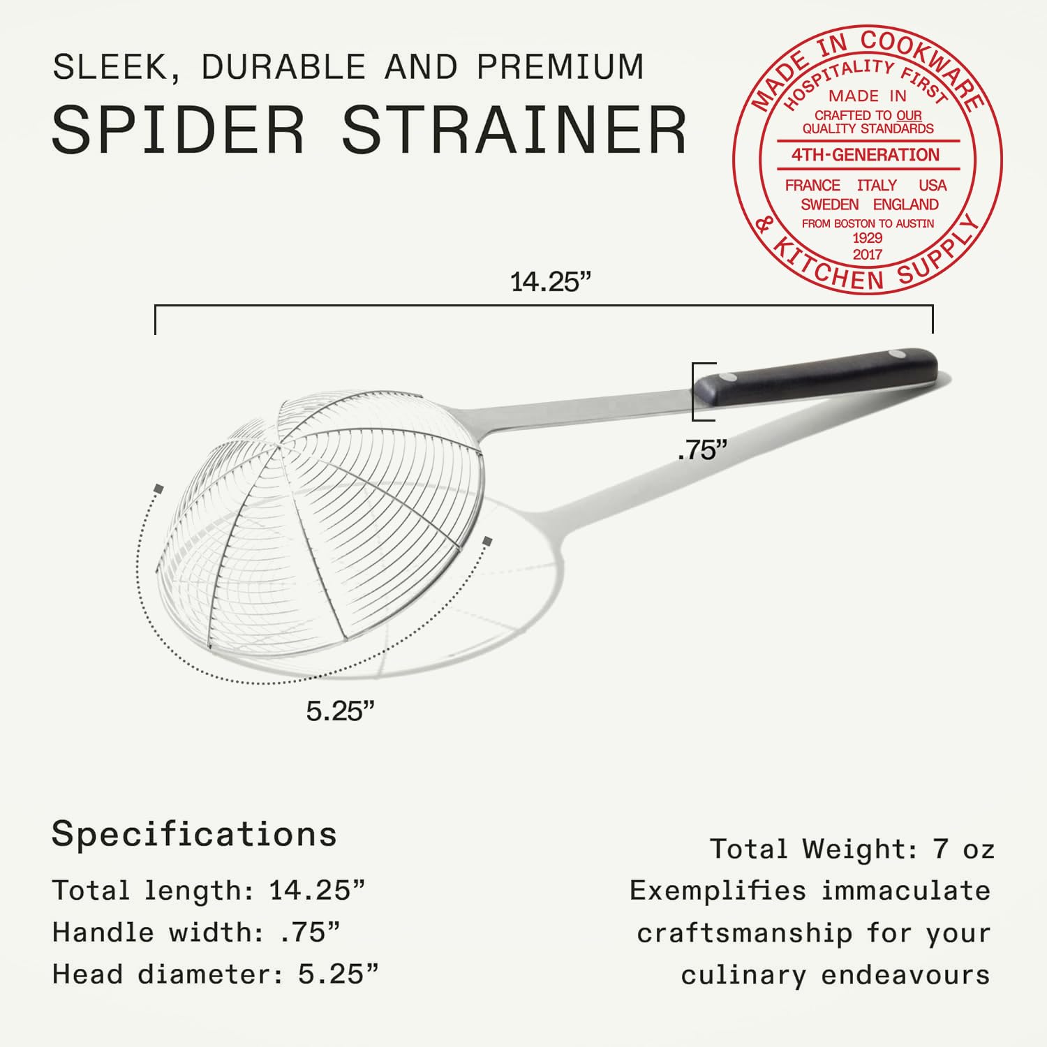 made-in-stainless-steel-spider-strainer-skimmer-14-5-with-harbour-blue-pom-handl image 5