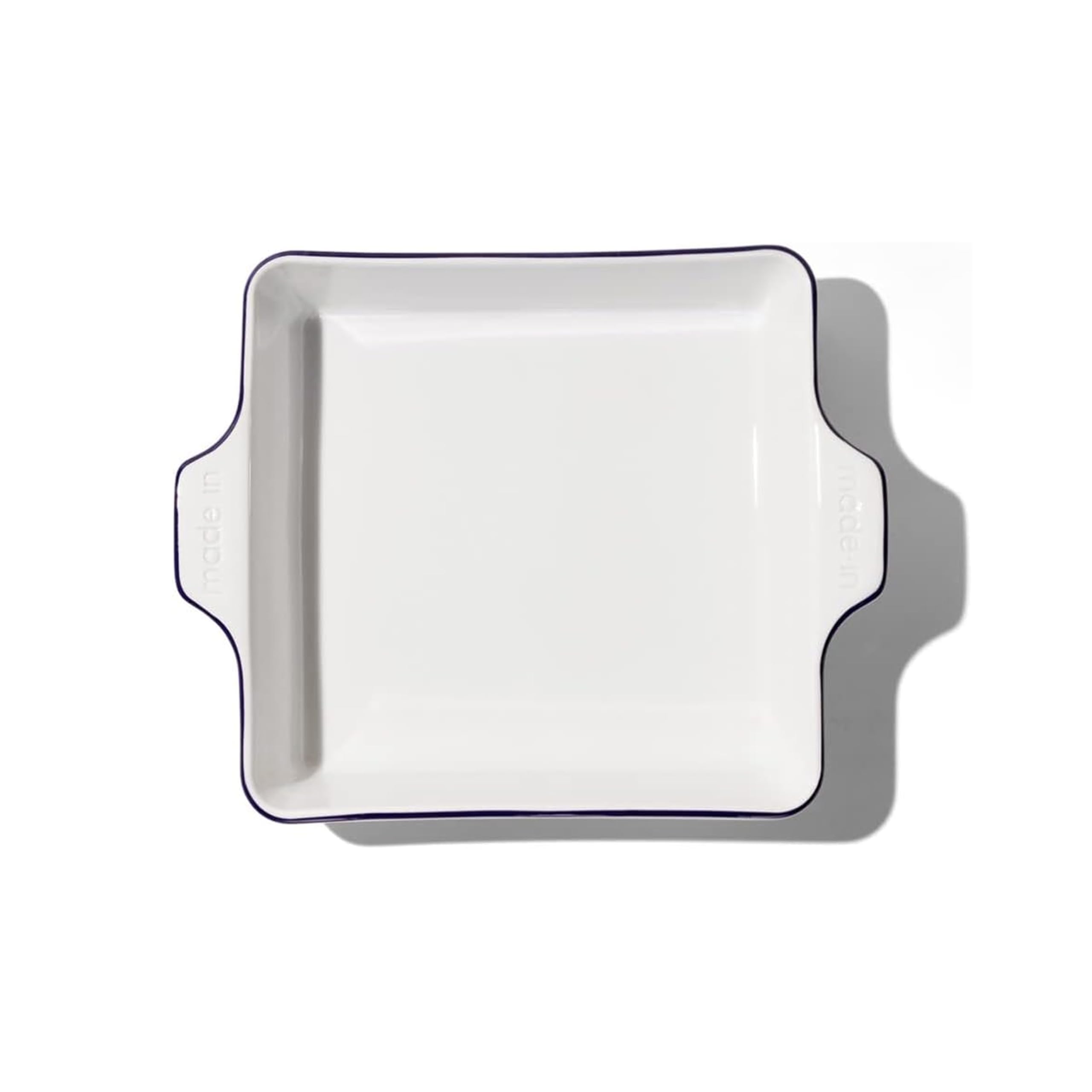 made-in-square-baking-dish-8x8-handcrafted-french-porcelain-navy-rim-thermal-sho image 1