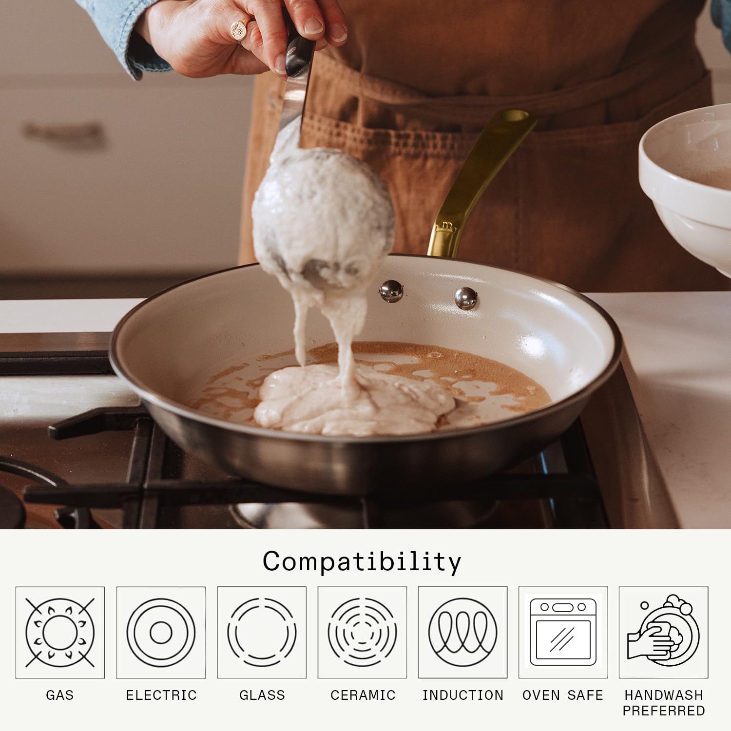 made-in-8-ceramic-non-stick-frying-pan-antique-brass-handle-5-ply-stainless-clad image 4