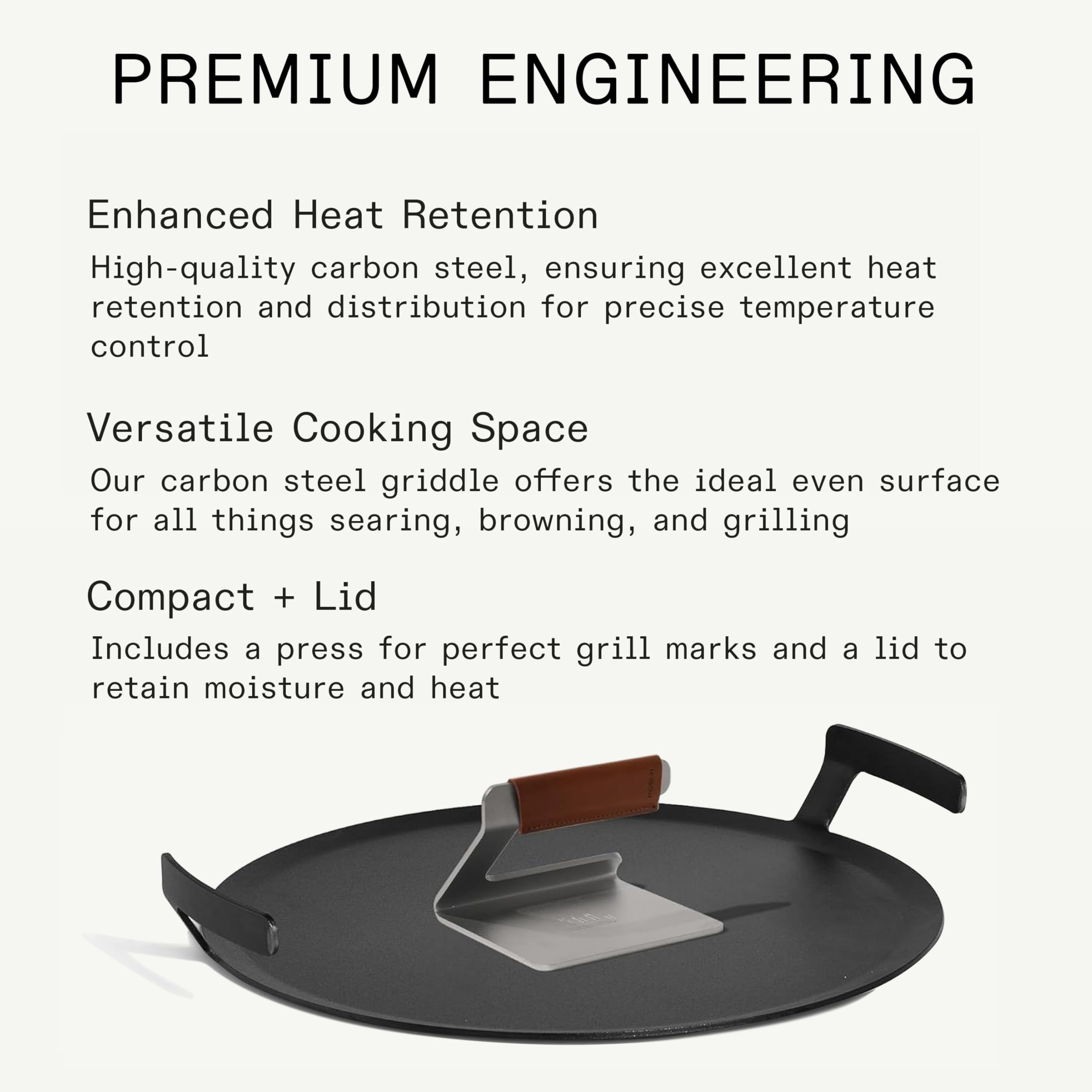 made-in-seasoned-17-round-carbon-steel-griddle-grill-press-pre-seasoned-naturall image 2