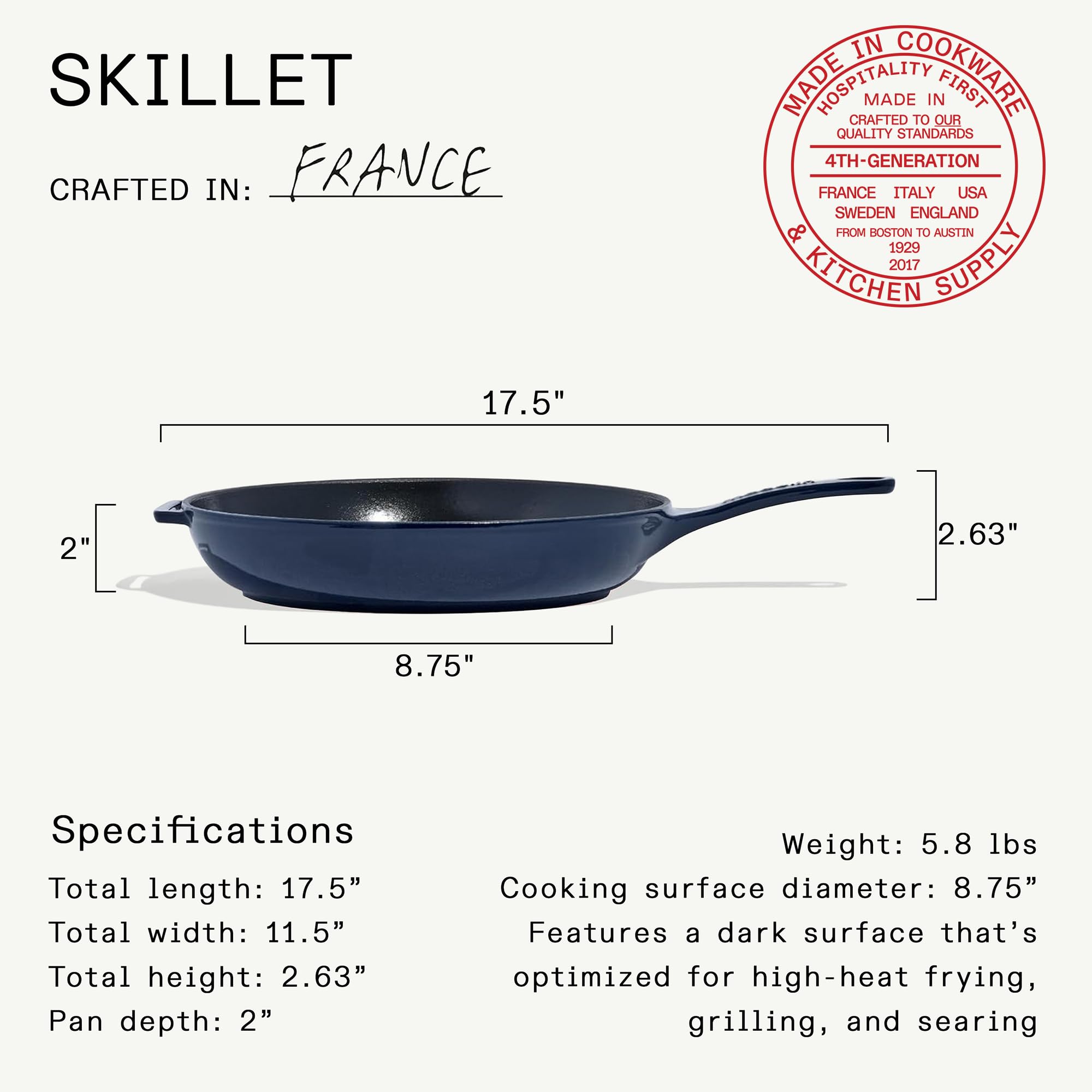 made-in-enameled-cast-iron-skillet-11-5-blue-french-crafted-non-stick-enamel-ind image 3