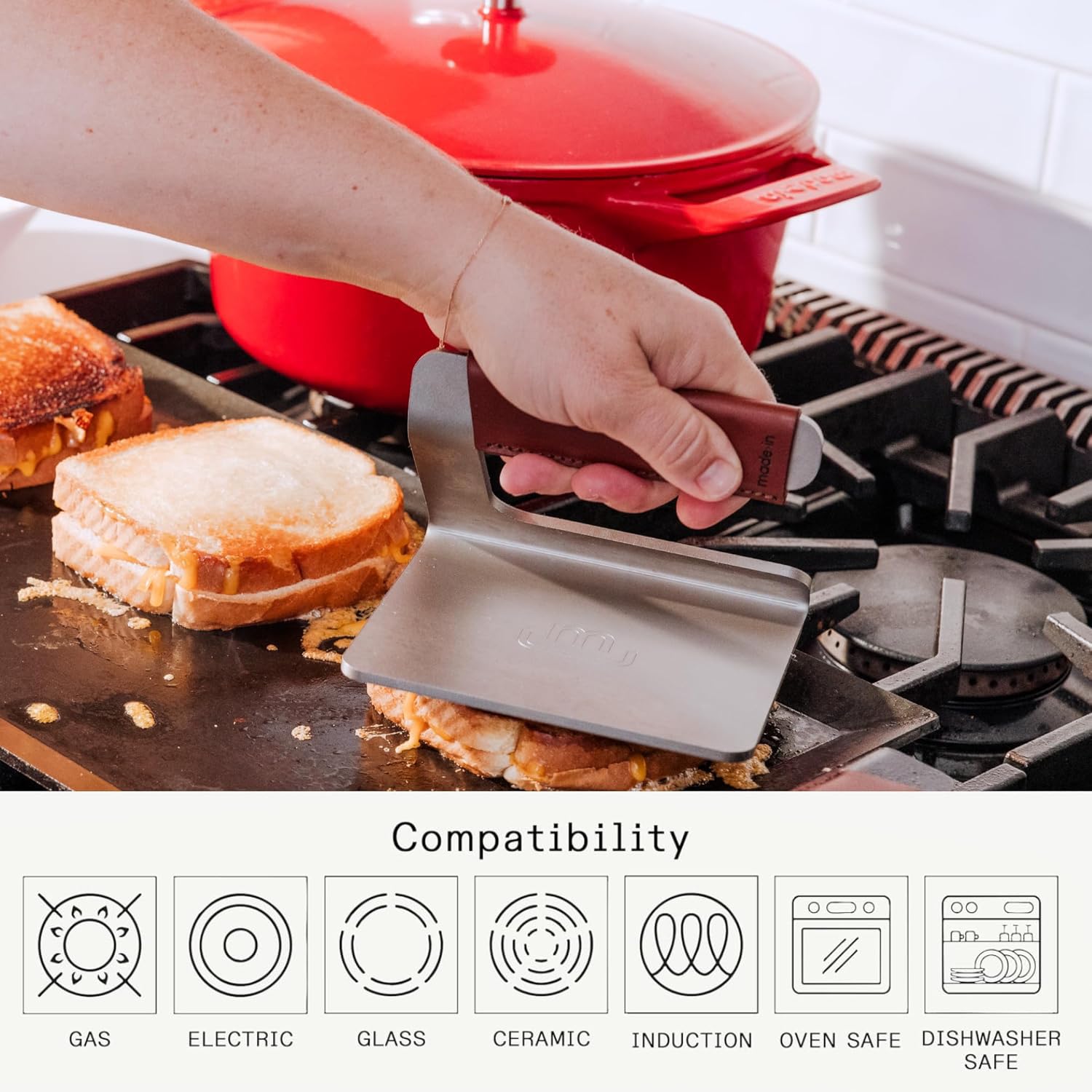 made-in-stainless-steel-grill-press-with-removable-leather-handle-cover-crafted- image 4