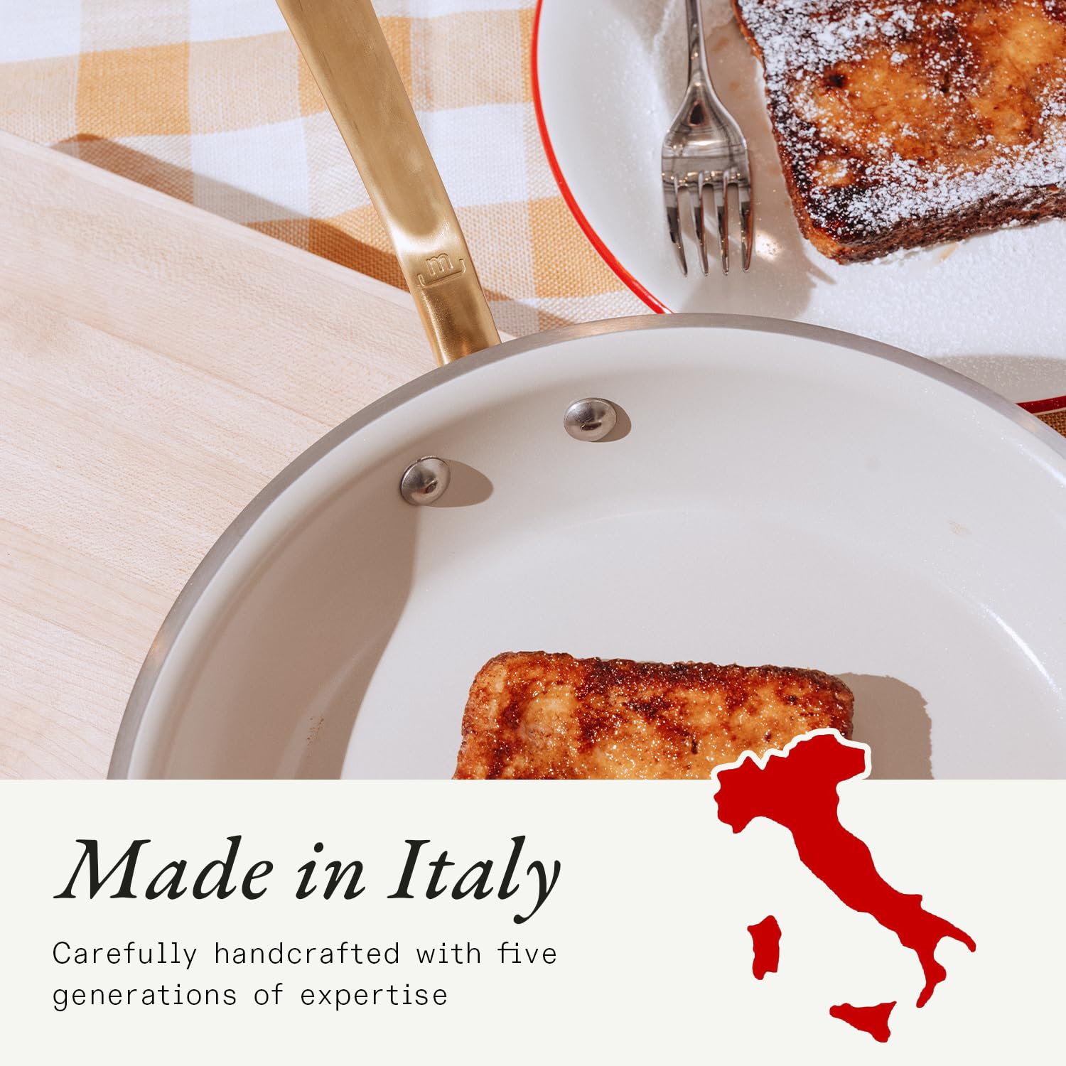 made-in-8-ceramic-non-stick-frying-pan-antique-brass-handle-5-ply-stainless-clad image 6
