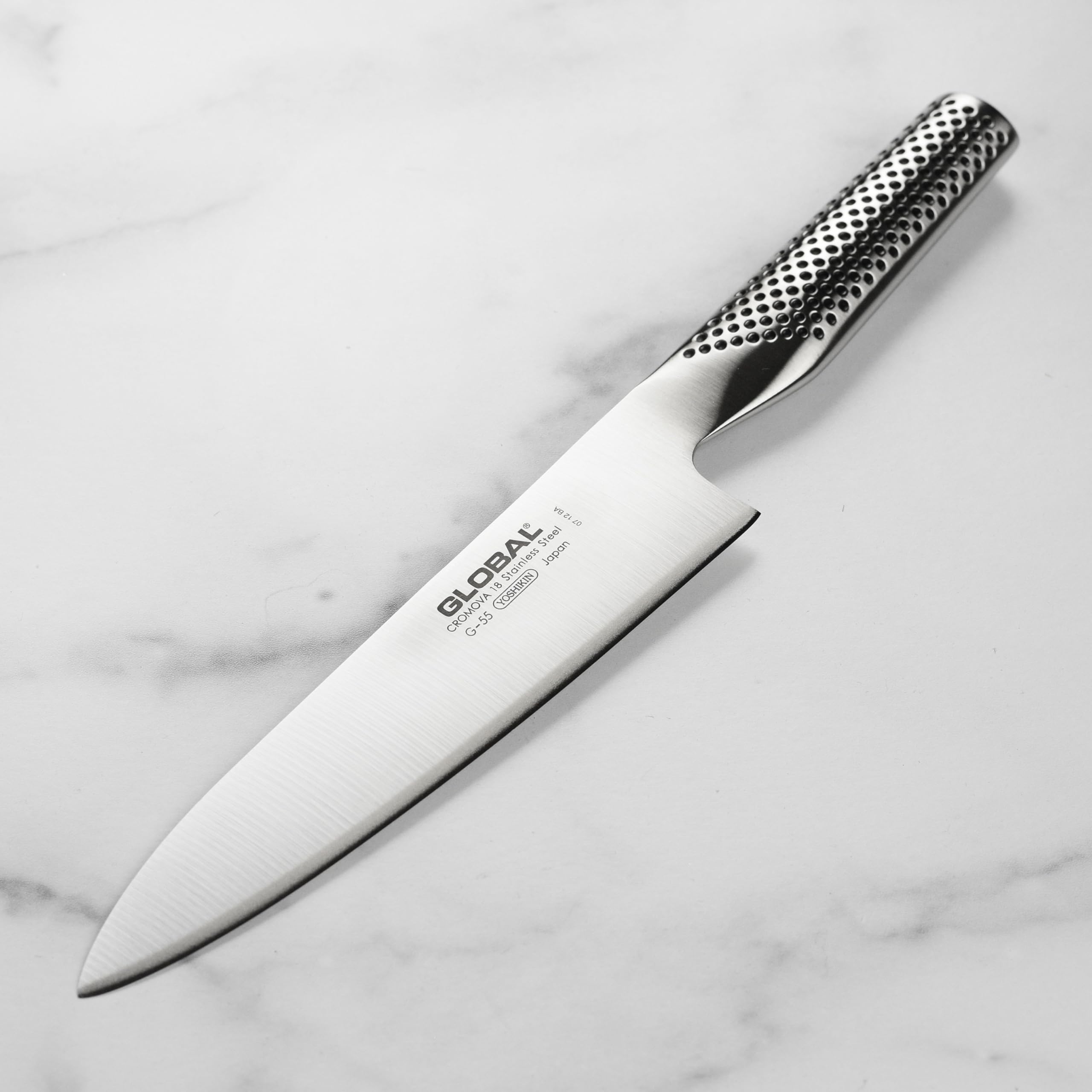 global-7-chef-s-knife-cromova-18-japanese-stainless-steel-dimpled-handle image 2