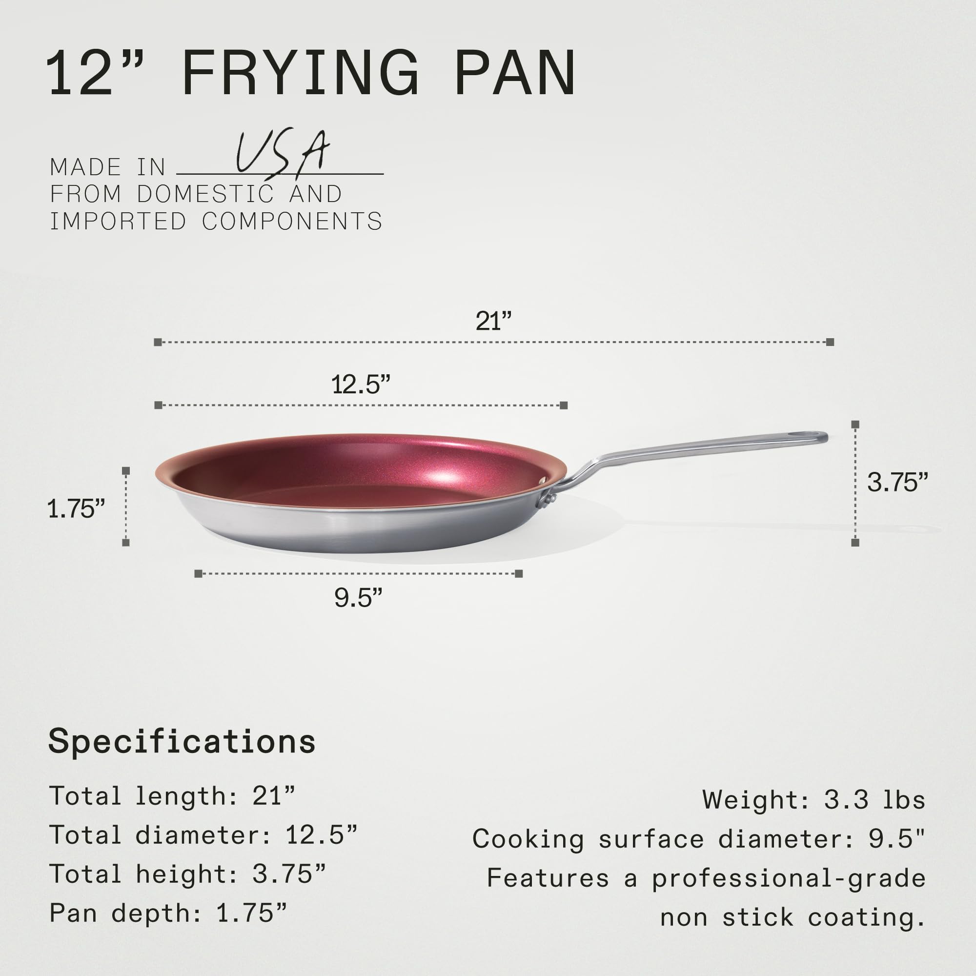 made-in-procoat-12-non-stick-frying-pan-pomme-red-5-ply-stainless-clad-nonstick- image 5