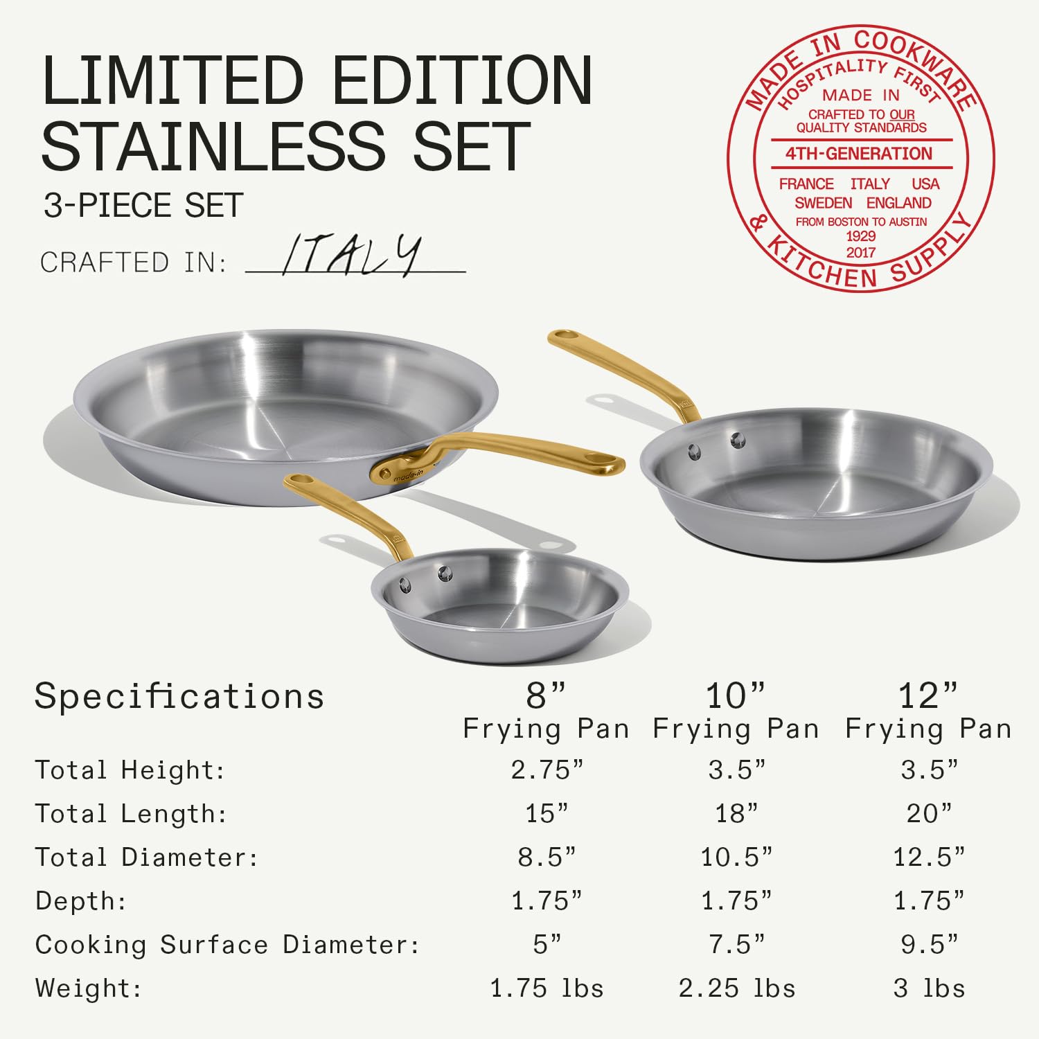 made-in-stainless-clad-3-piece-frying-pan-set-8-10-12-with-antique-brass-stay-co image 3