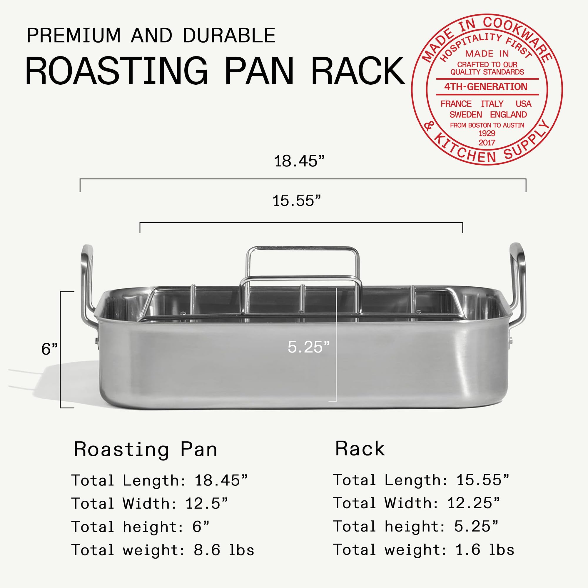 made-in-stainless-clad-roasting-pan-with-rack-3-ply-stainless-18-45-pro-roaster- image 3