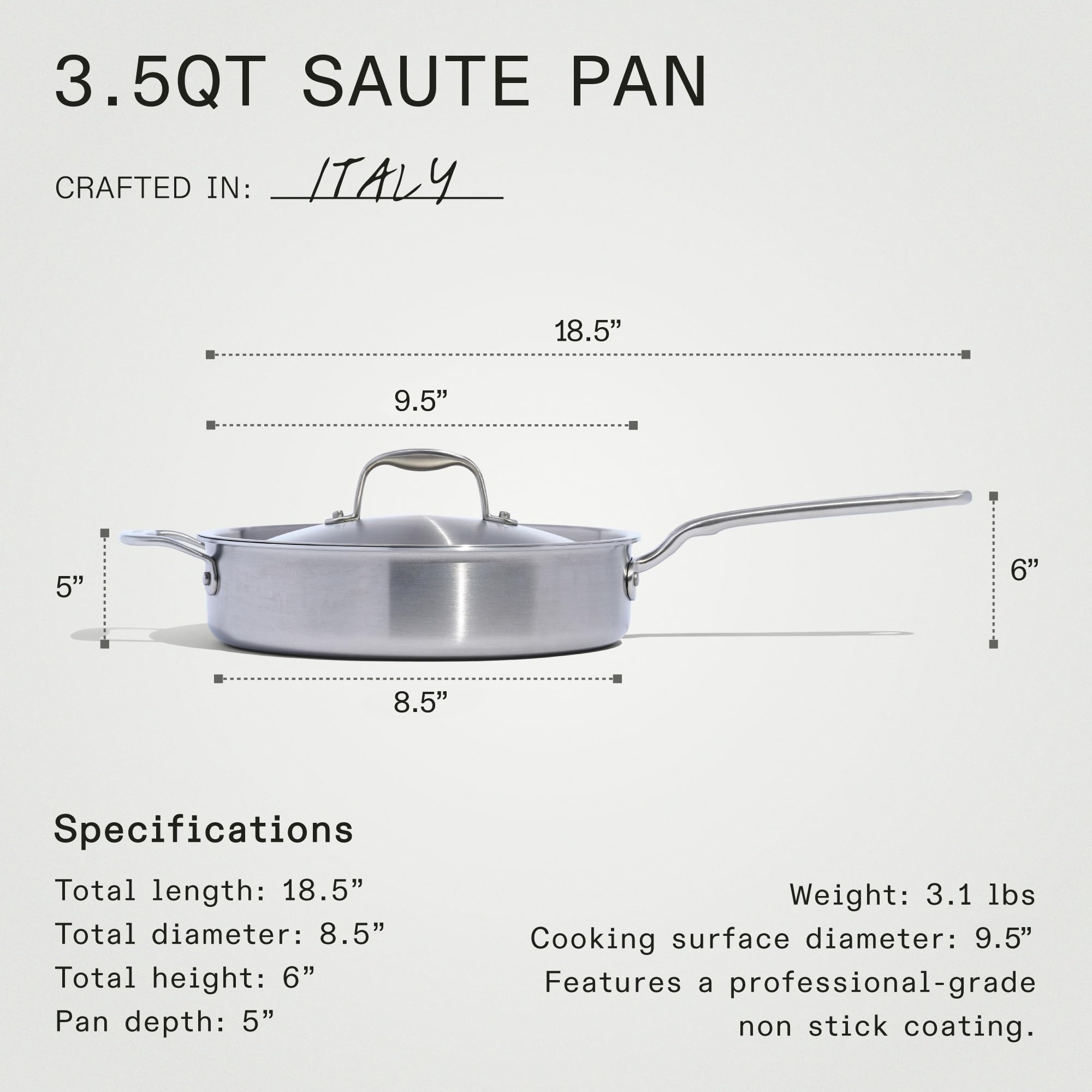 made-in-procoat-3-5-quart-non-stick-saute-pan-with-lid-5-ply-stainless-clad-indu image 3