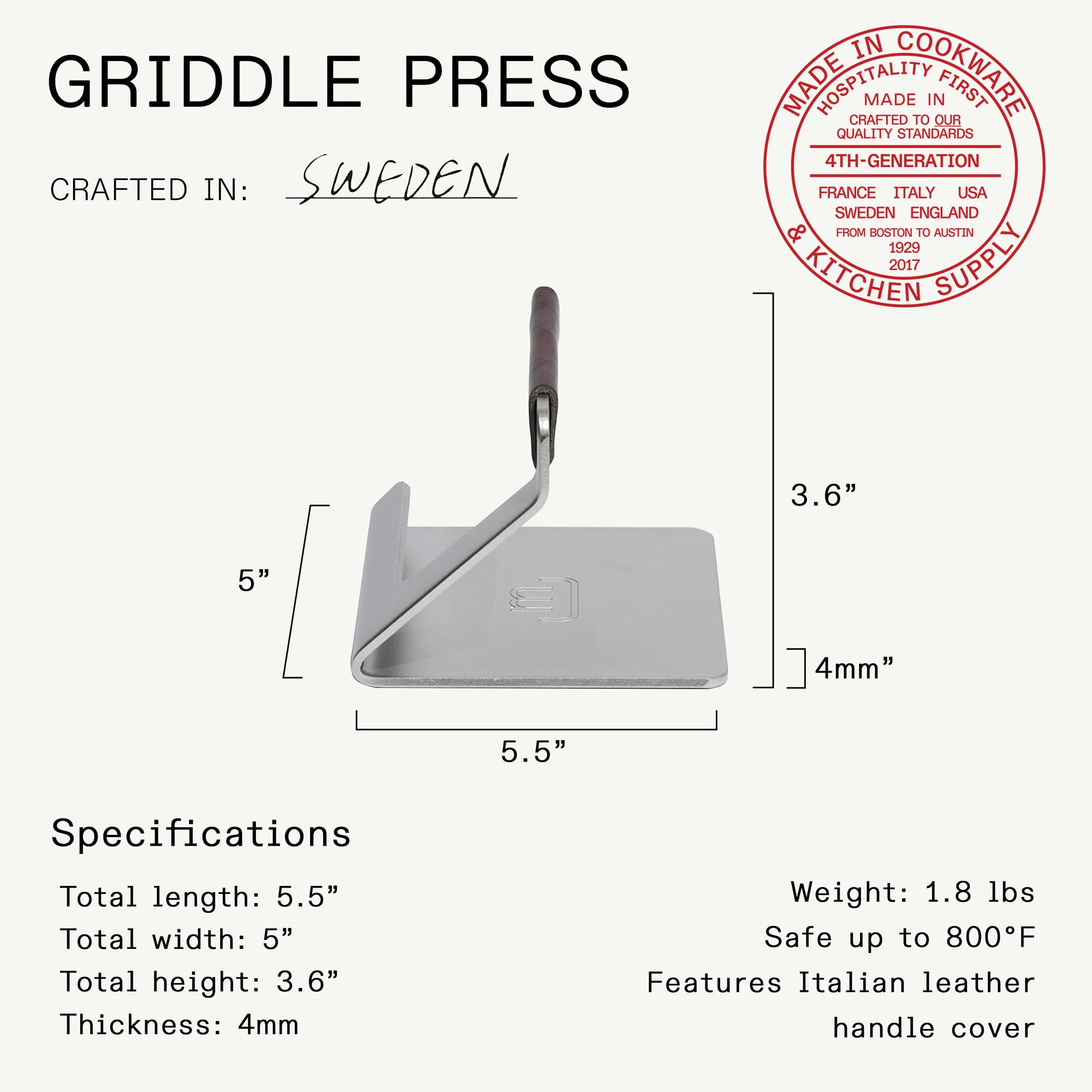 made-in-stainless-steel-grill-press-with-removable-leather-handle-cover-crafted- image 3
