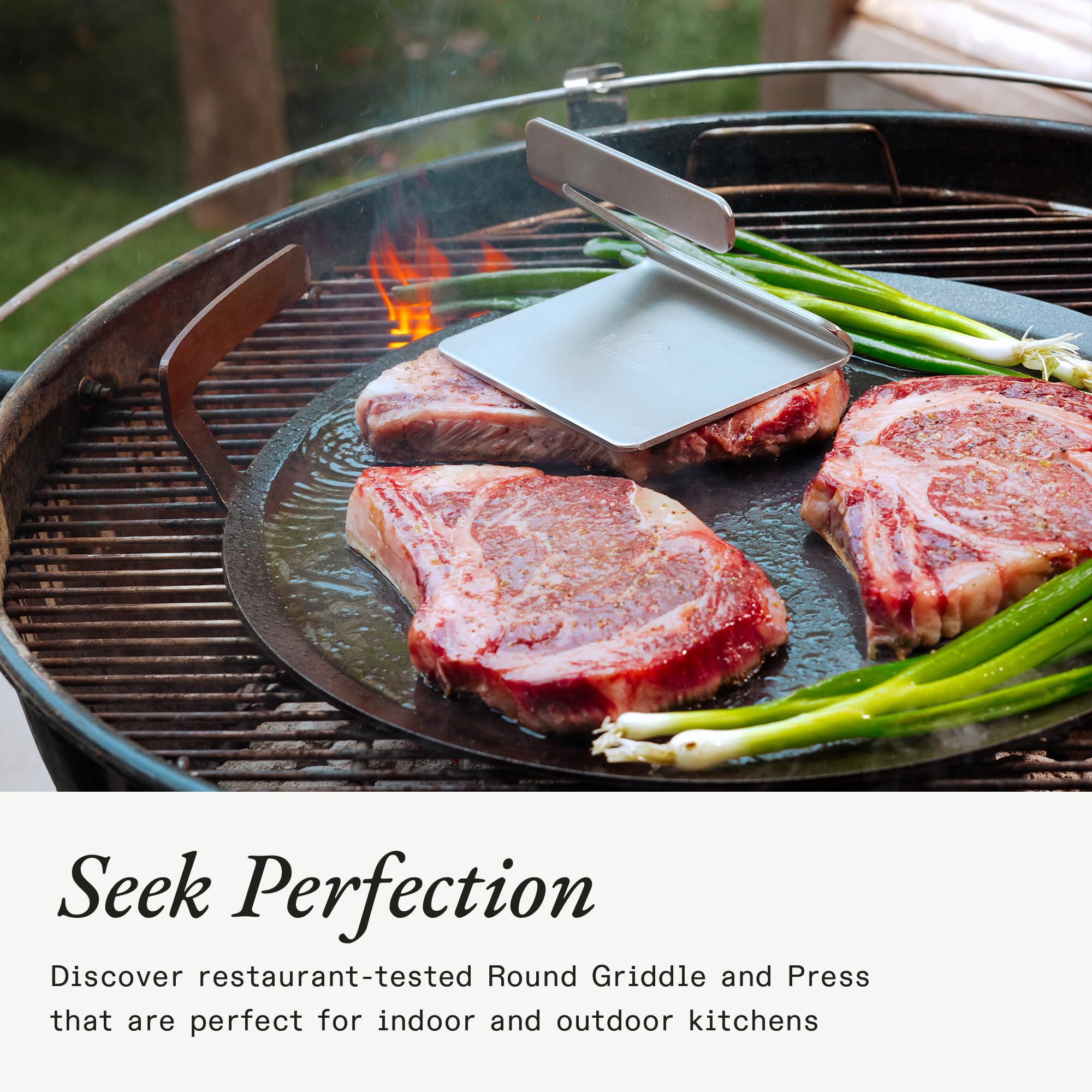 made-in-seasoned-17-round-carbon-steel-griddle-grill-press-pre-seasoned-naturall image 7