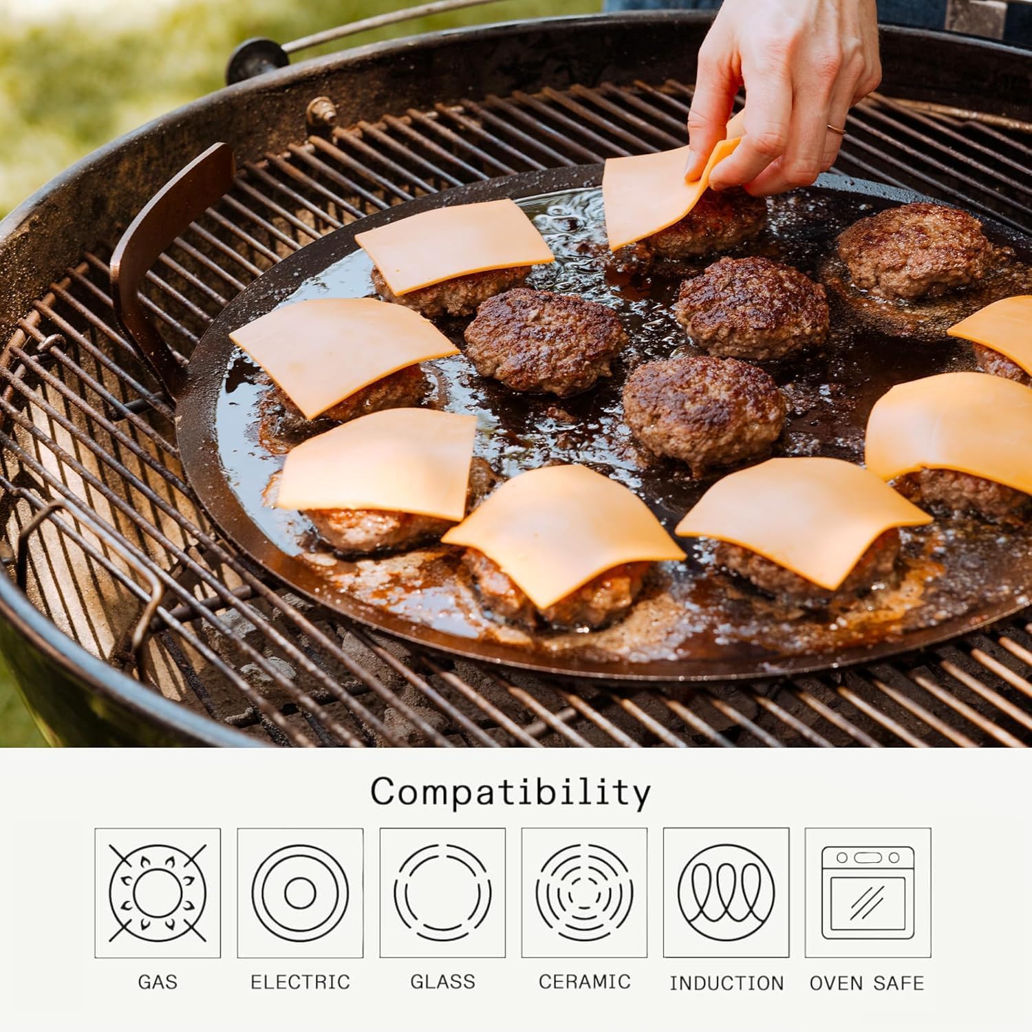 made-in-seasoned-17-round-carbon-steel-griddle-grill-press-pre-seasoned-naturall image 4