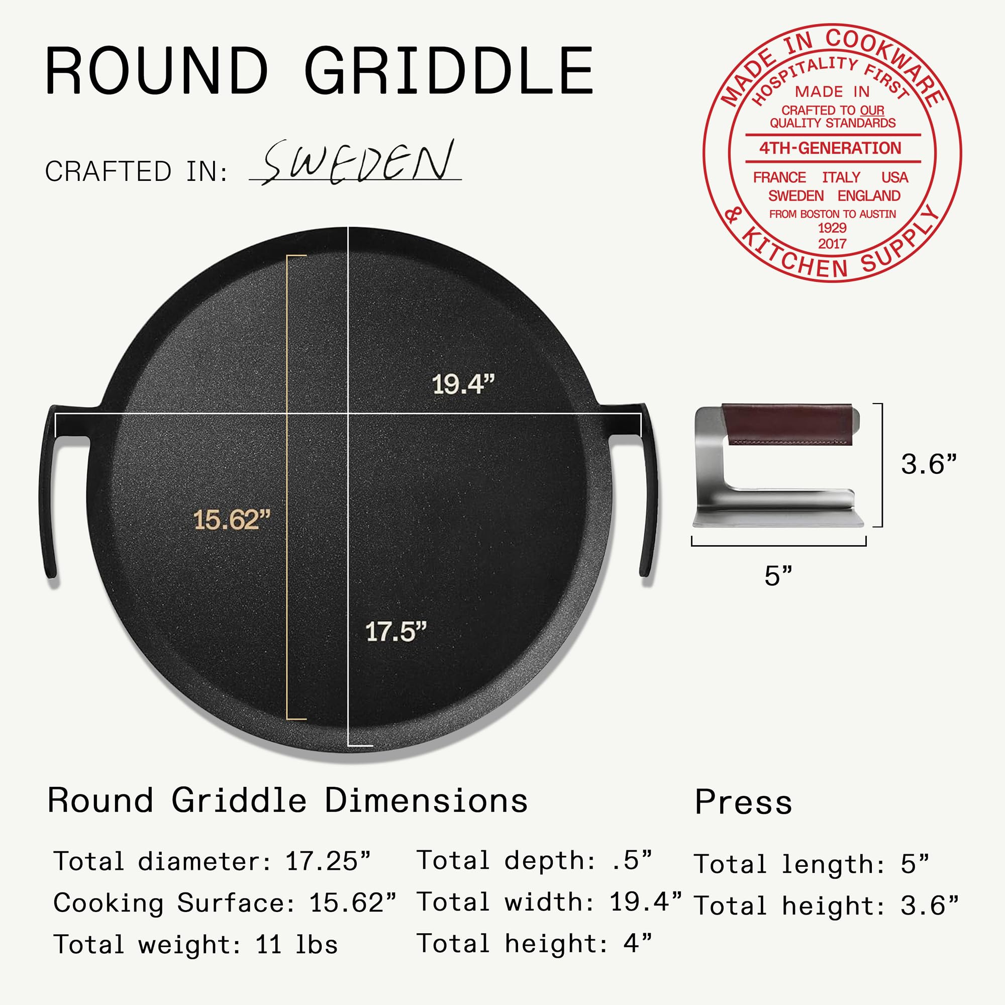 made-in-seasoned-17-round-carbon-steel-griddle-grill-press-pre-seasoned-naturall image 3