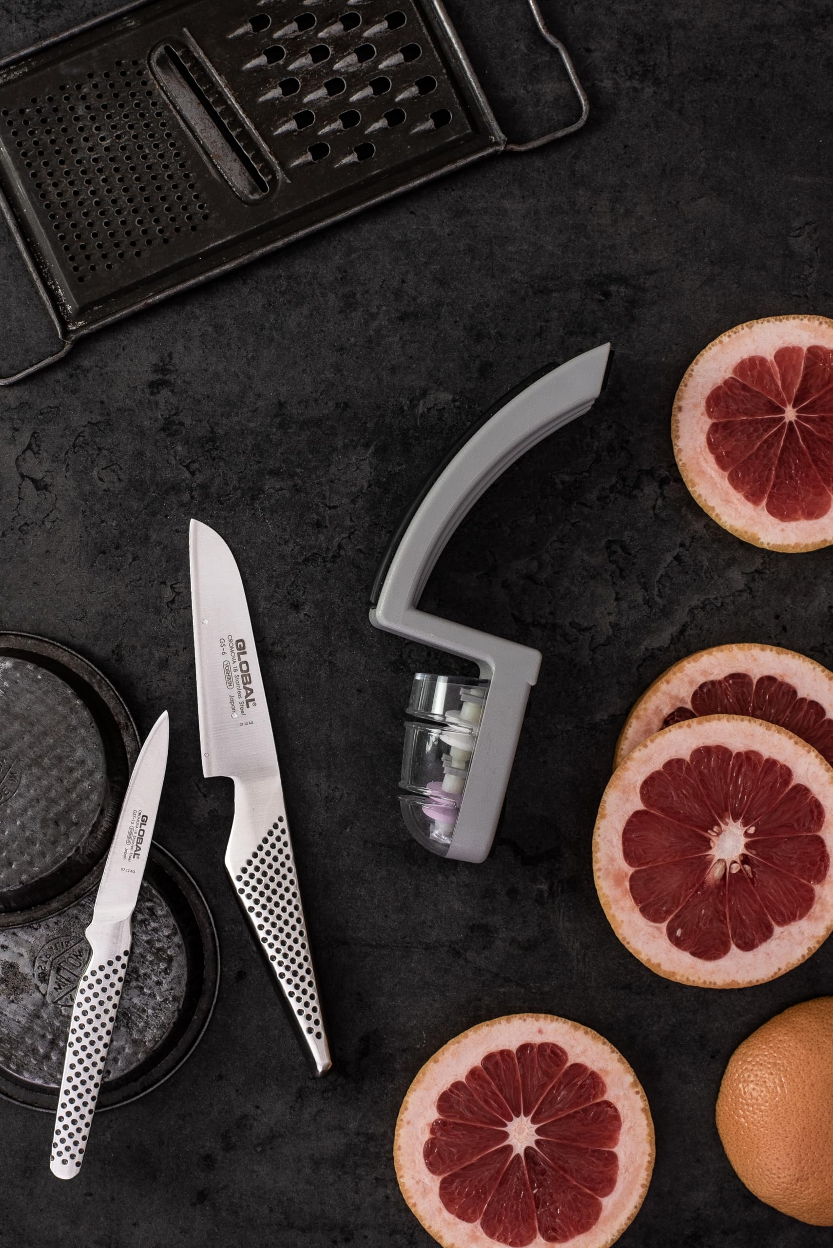 global-minosharp-220-gb-2-stage-knife-sharpener-whetstone-wheels-grey-black image 2
