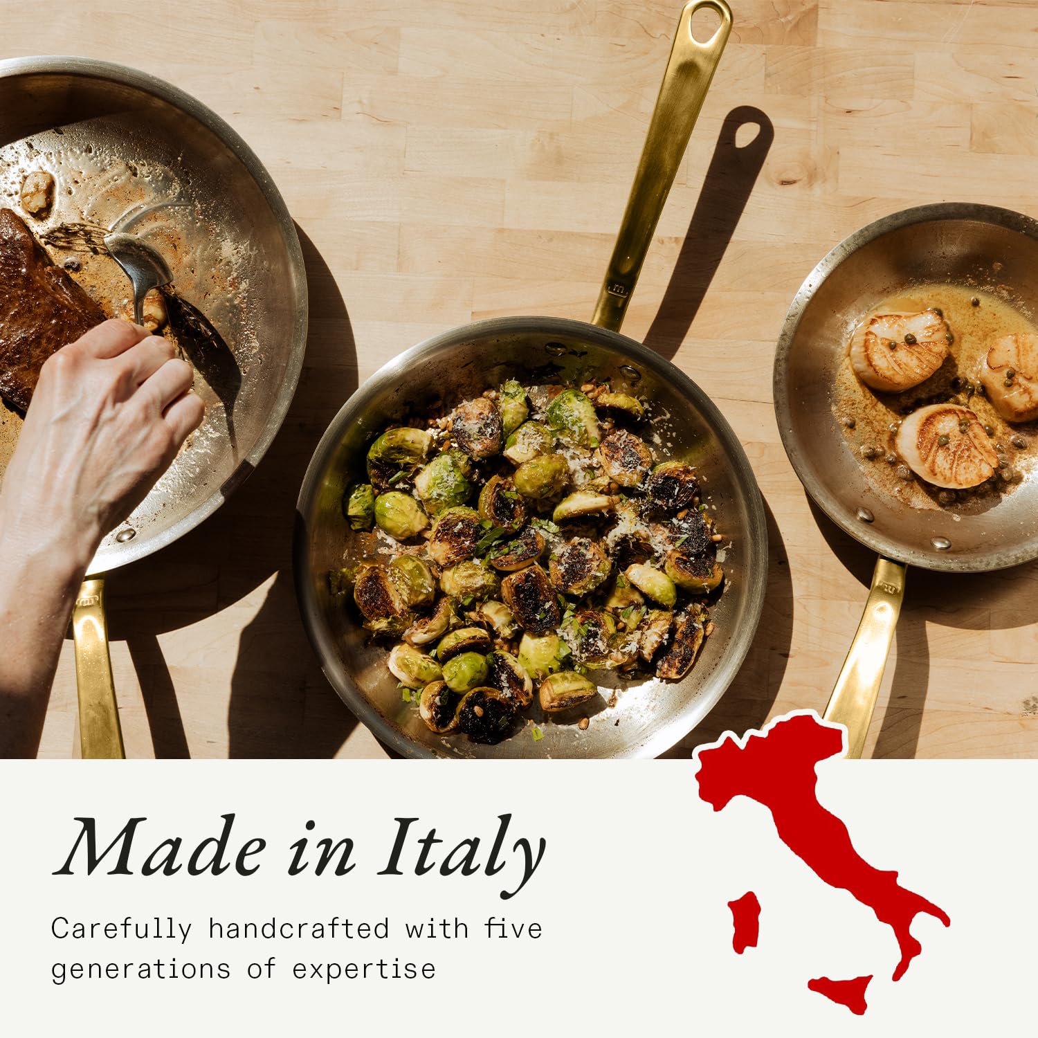 made-in-stainless-clad-3-piece-frying-pan-set-8-10-12-with-antique-brass-stay-co image 6