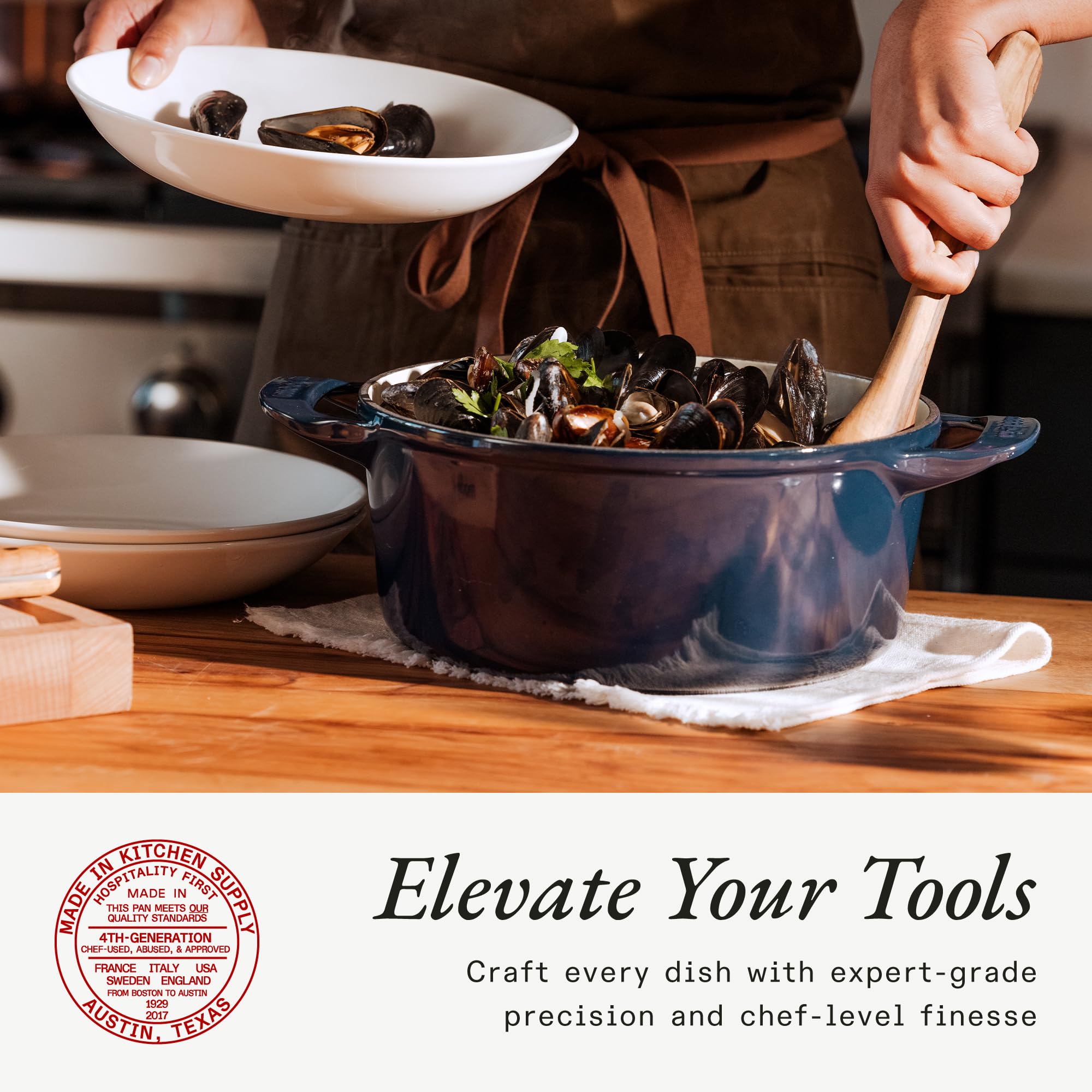 made-in-5-piece-enameled-cast-iron-cookware-set-blue-dutch-oven-with-lid-skillet image 4