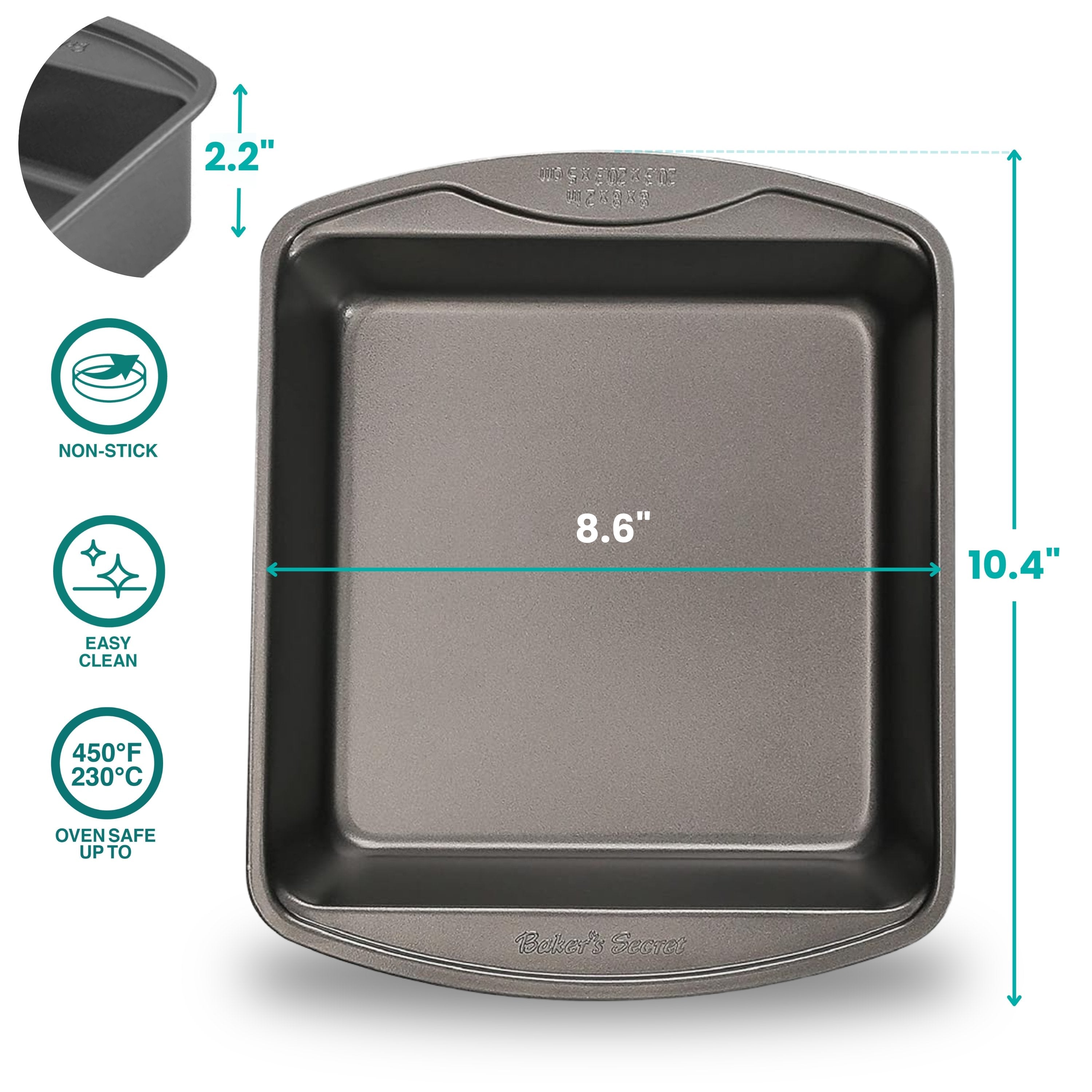 baker-s-secret-non-stick-square-brownie-pan-8-0-5mm-carbon-steel-oven-safe-to-45 image 2