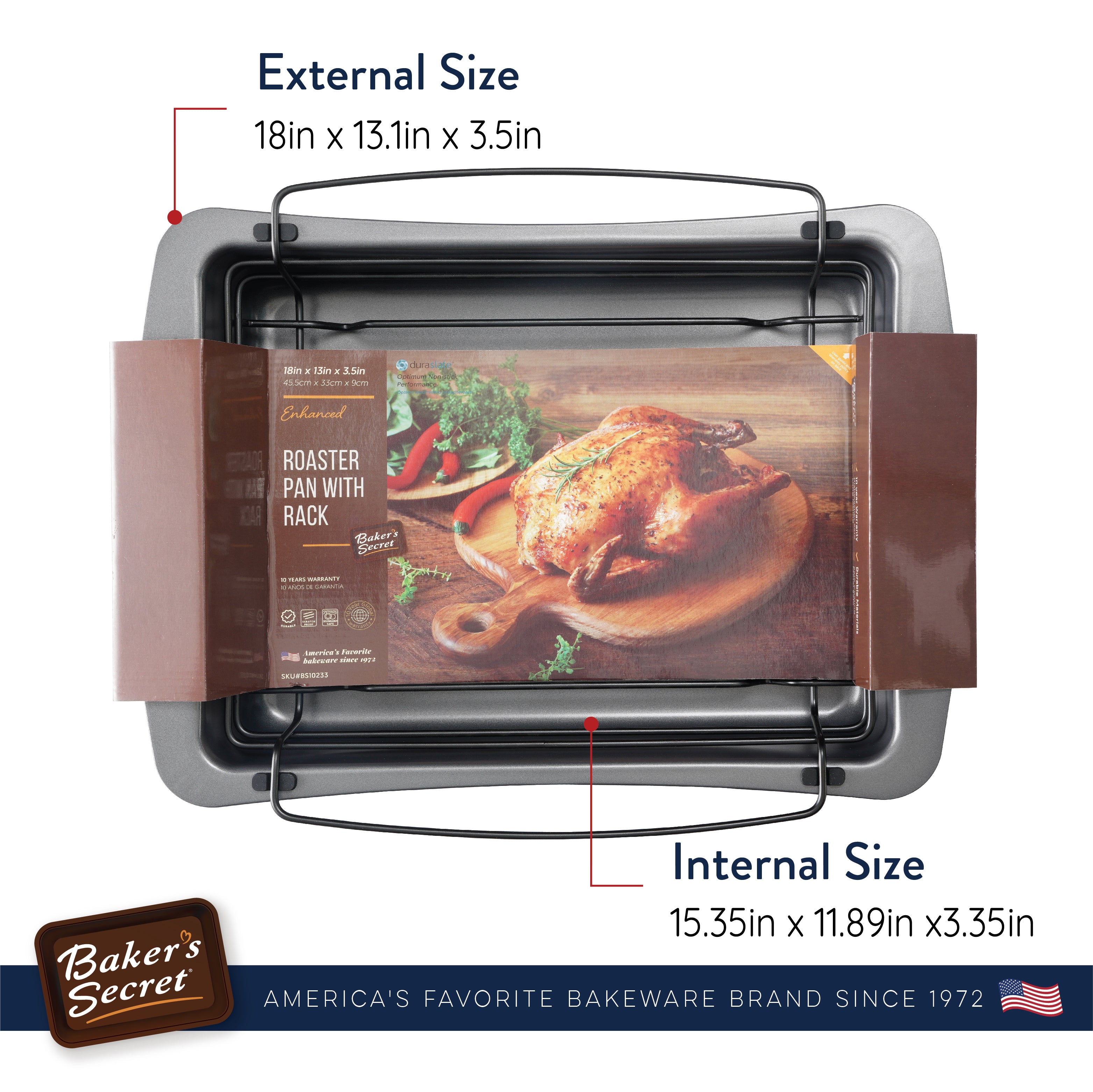 baker-s-secret-medium-roaster-with-rack-15-x-12-non-stick-carbon-steel-oven-safe image 2