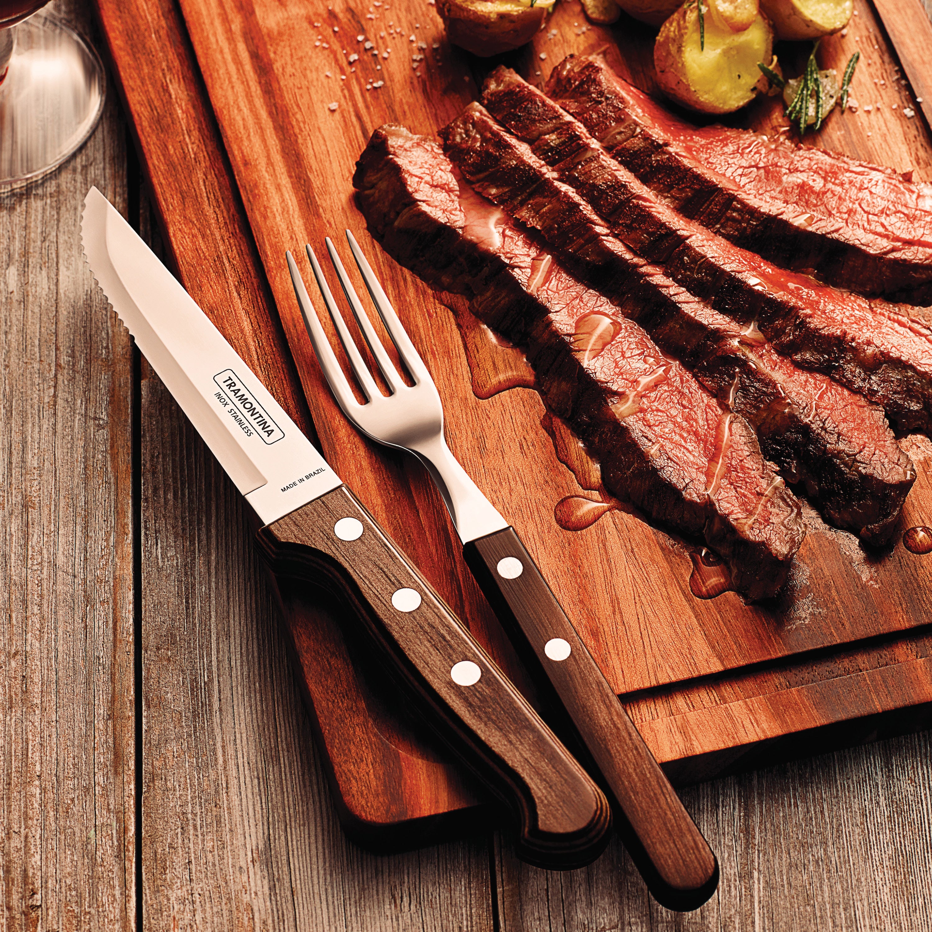 tramontina-churrasco-12-piece-polywood-fork-and-steak-knife-set-with-serrated-st image 2