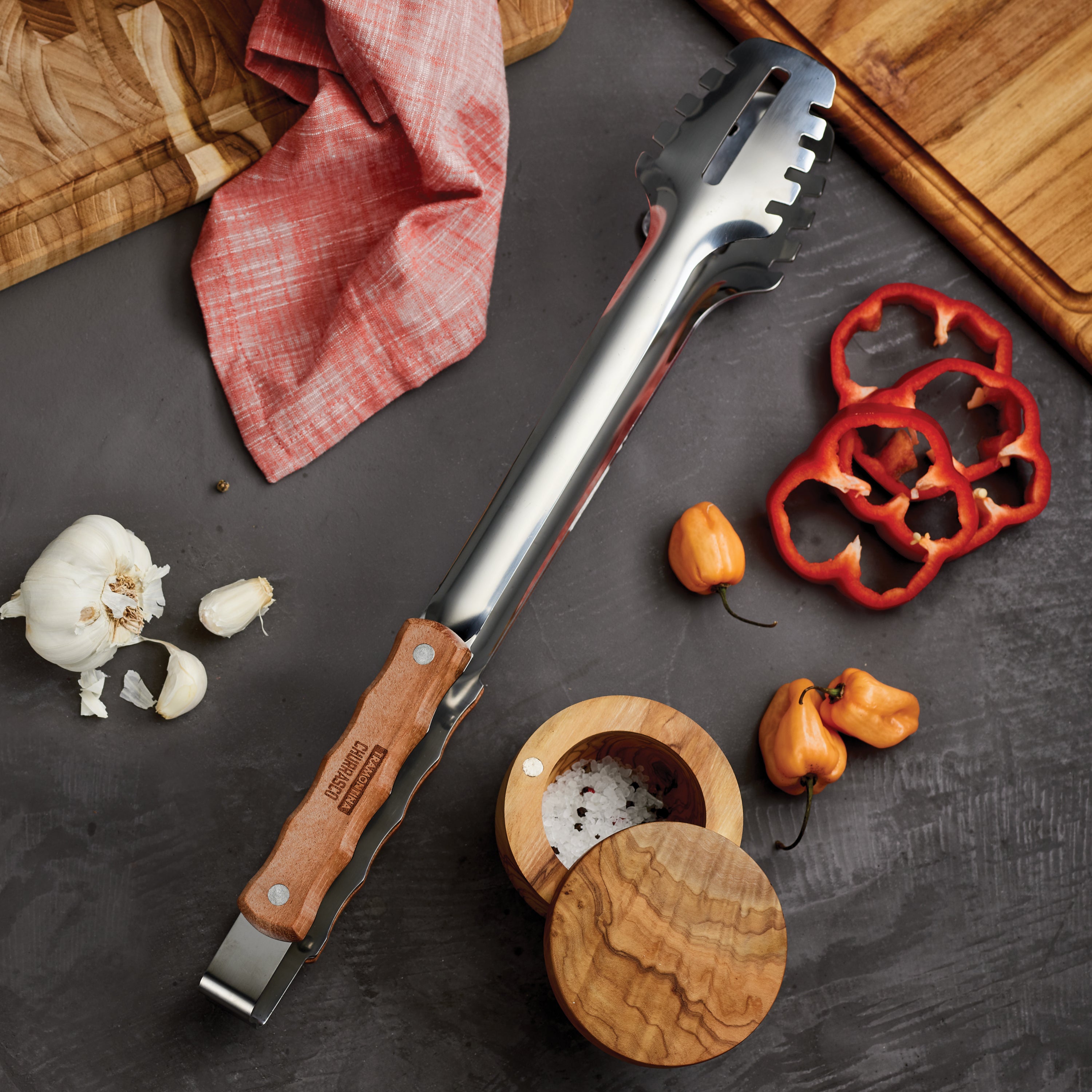 tramontina-churrasco-stainless-steel-bbq-tongs-with-wood-handle image 7