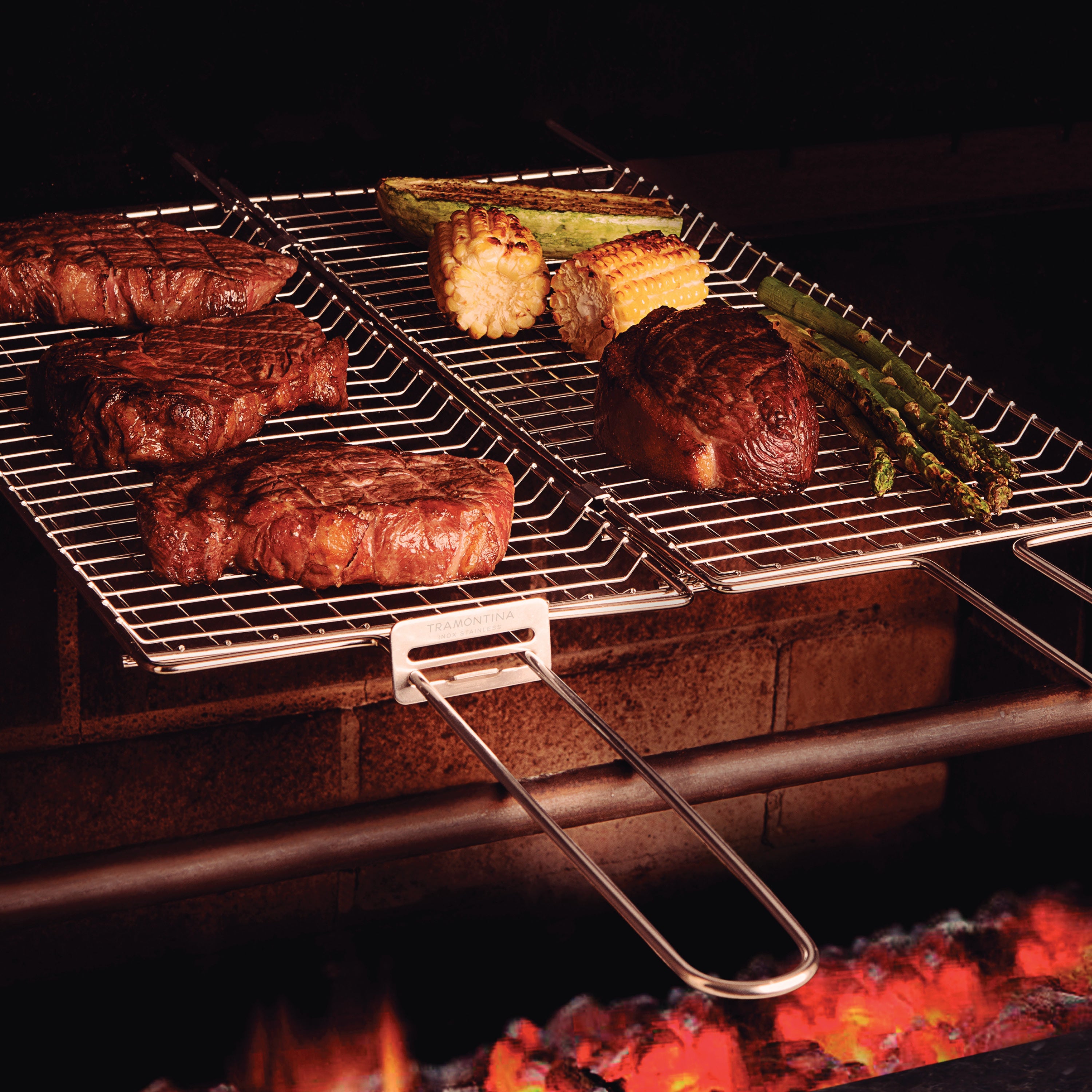 tramontina-churrasco-bbq-18-x-7-inch-stainless-steel-flat-grill-basket-with-curv image 2