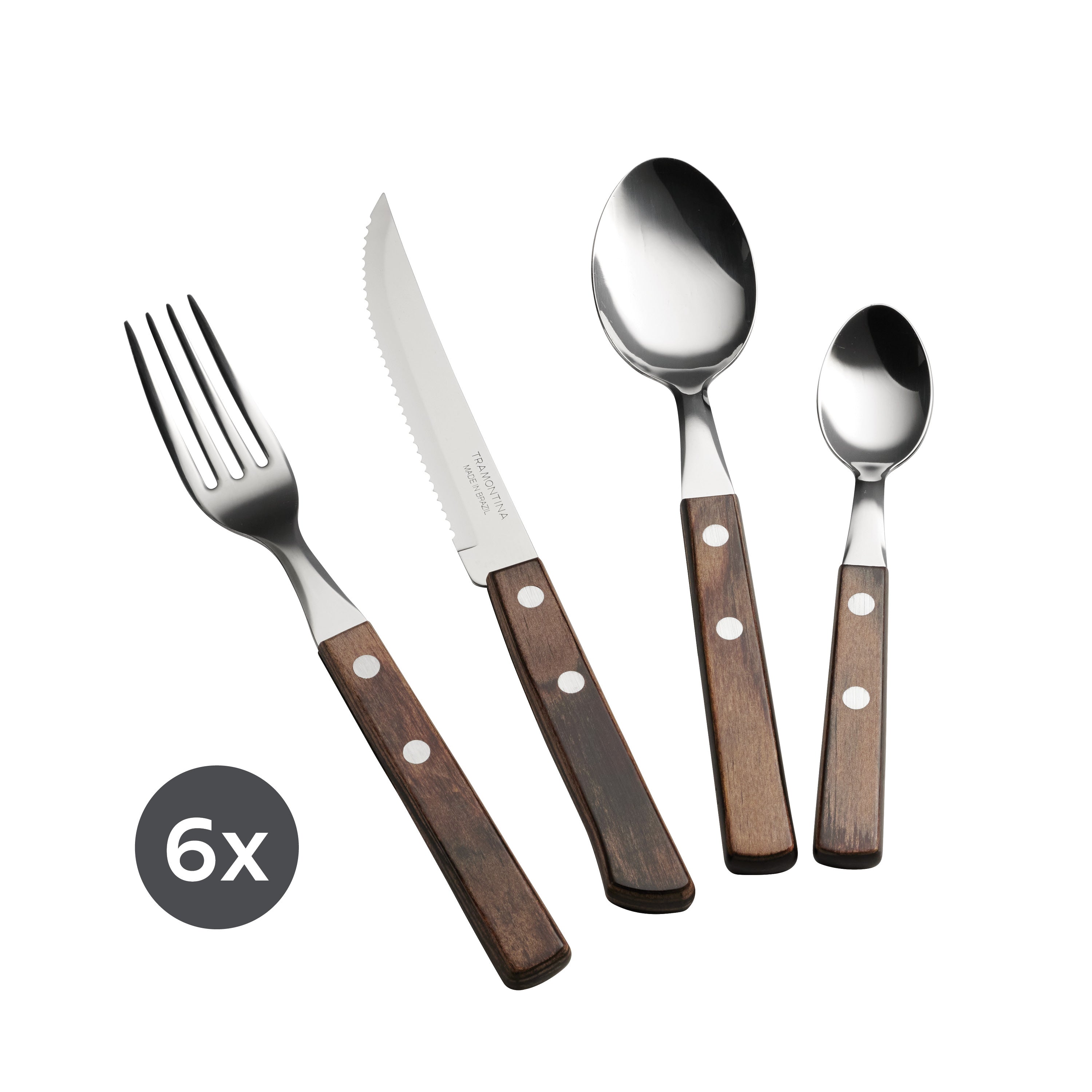 tramontina-churrasco-bbq-24-piece-polywood-handle-flatware-set-with-serrated-ste image 1