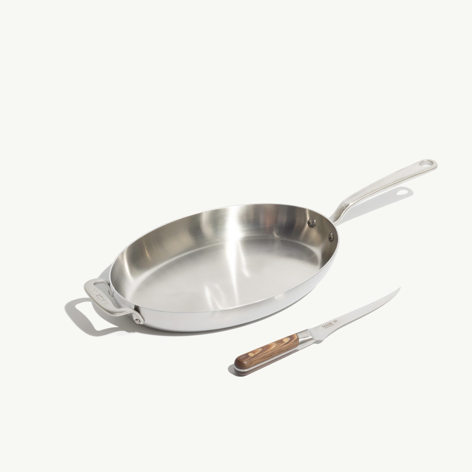 made-in-5-ply-stainless-clad-fish-pan-with-fillet-knife-complete-whole-fish-cook image 1