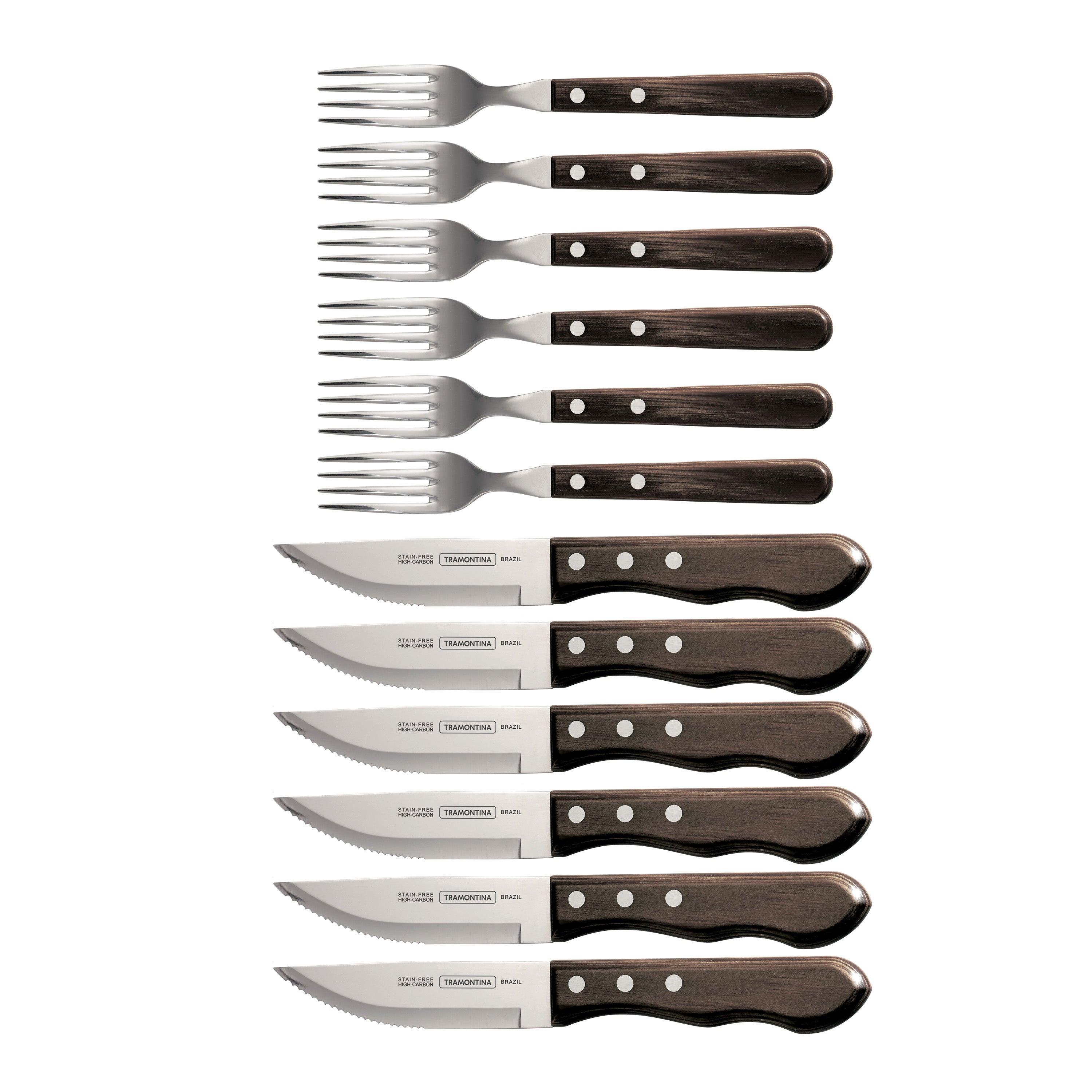 tramontina-porterhouse-12-piece-polywood-steak-knife-and-fork-set-6-serrated-hig image 1