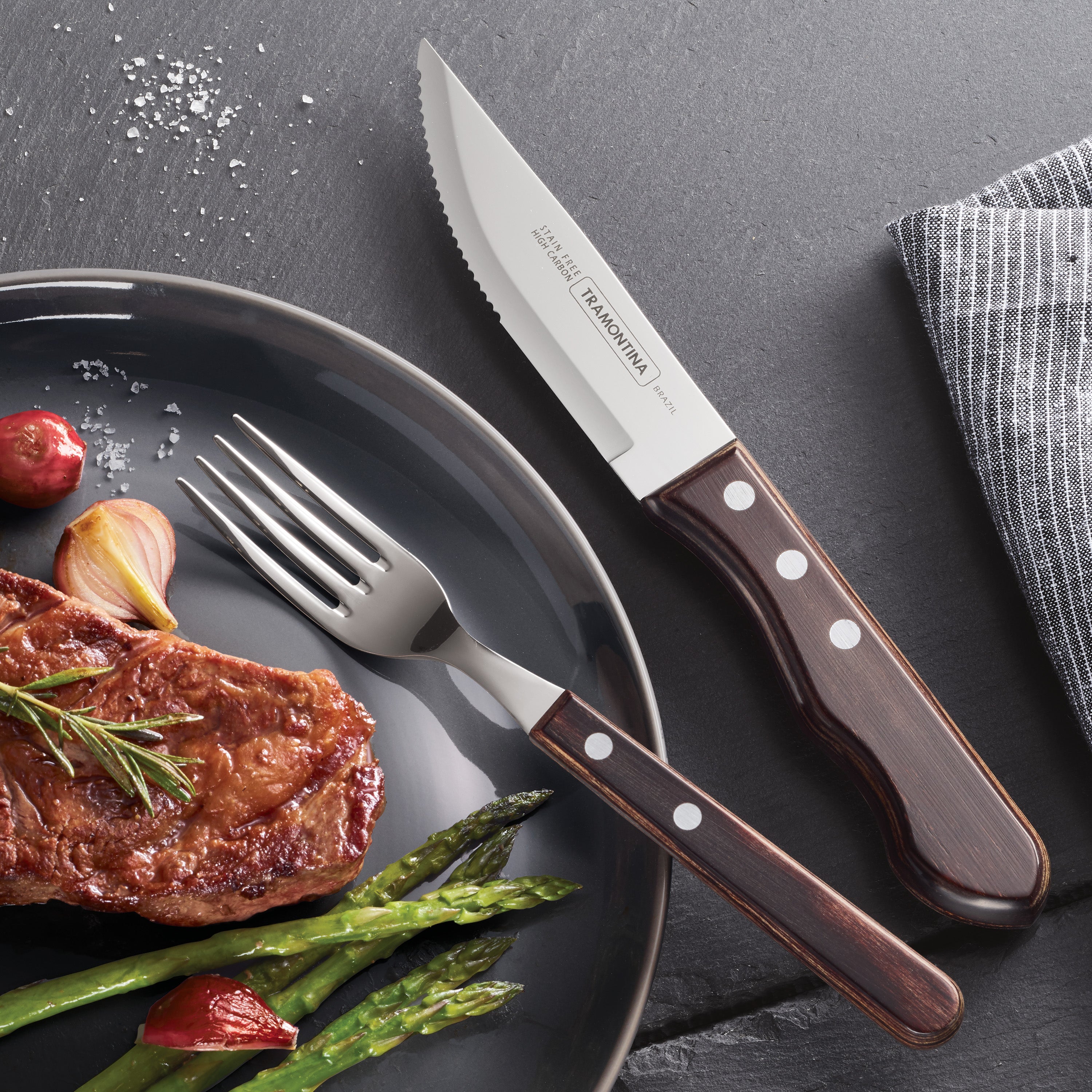 tramontina-porterhouse-12-piece-polywood-steak-knife-and-fork-set-6-serrated-hig image 2