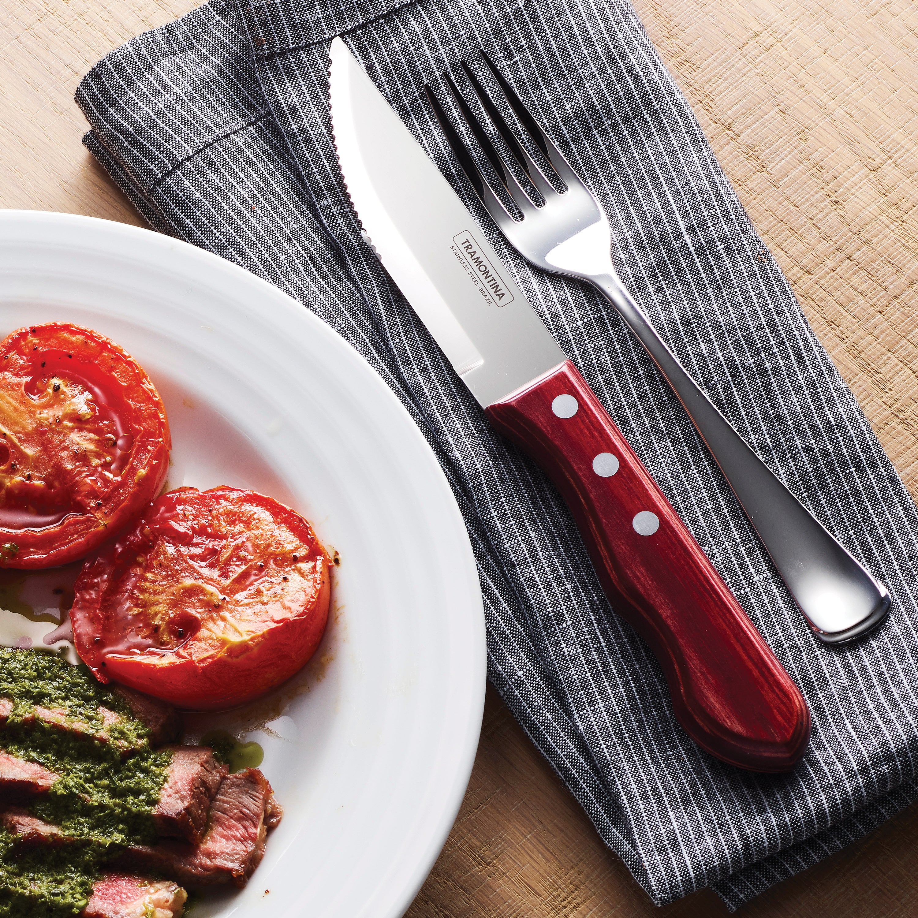 tramontina-porterhouse-5-piece-serrated-steak-knife-set-with-hardwood-counter-bl image 2