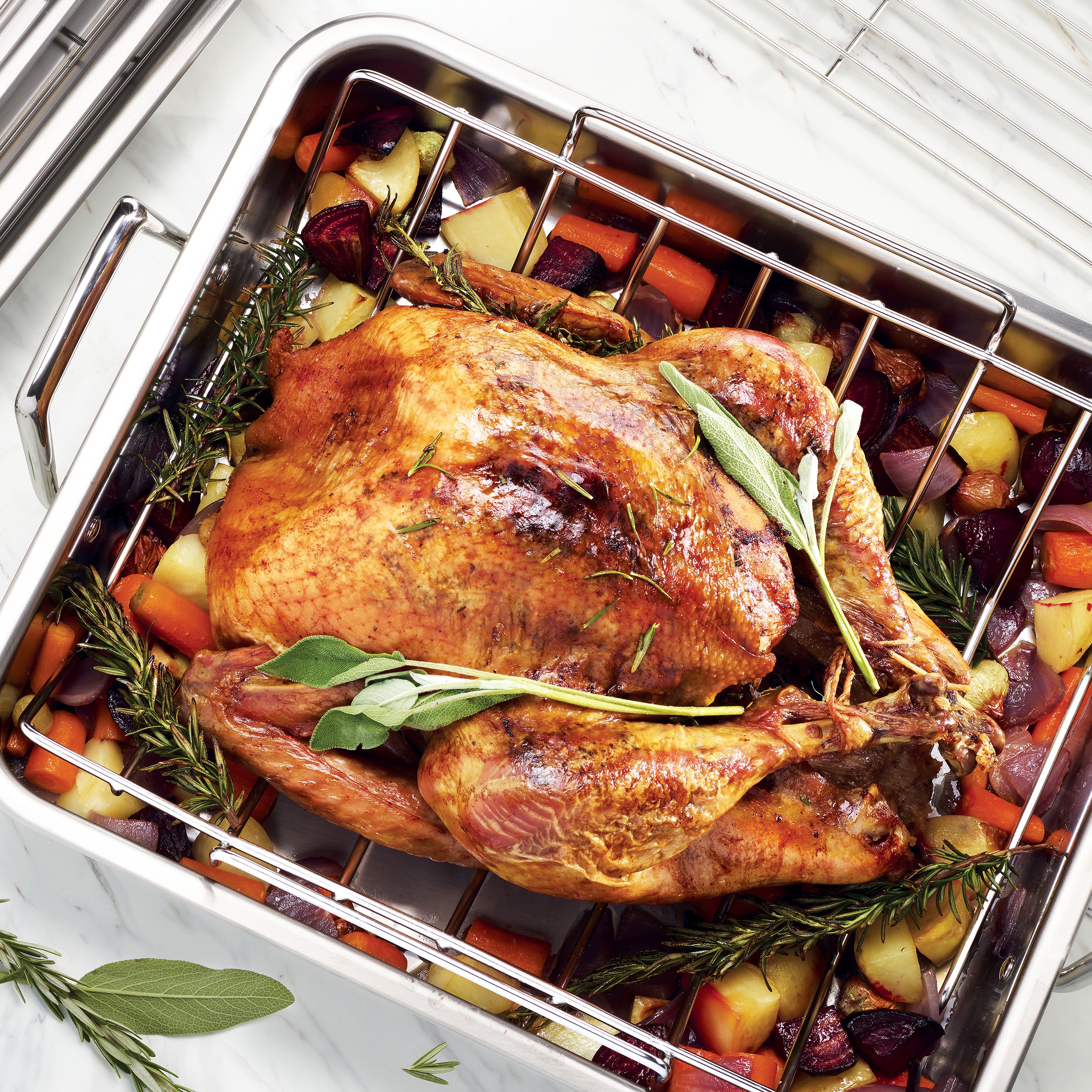 tramontina-prima-16-5-in-stainless-steel-deep-roasting-pan-with-basting-grill-v- image 6