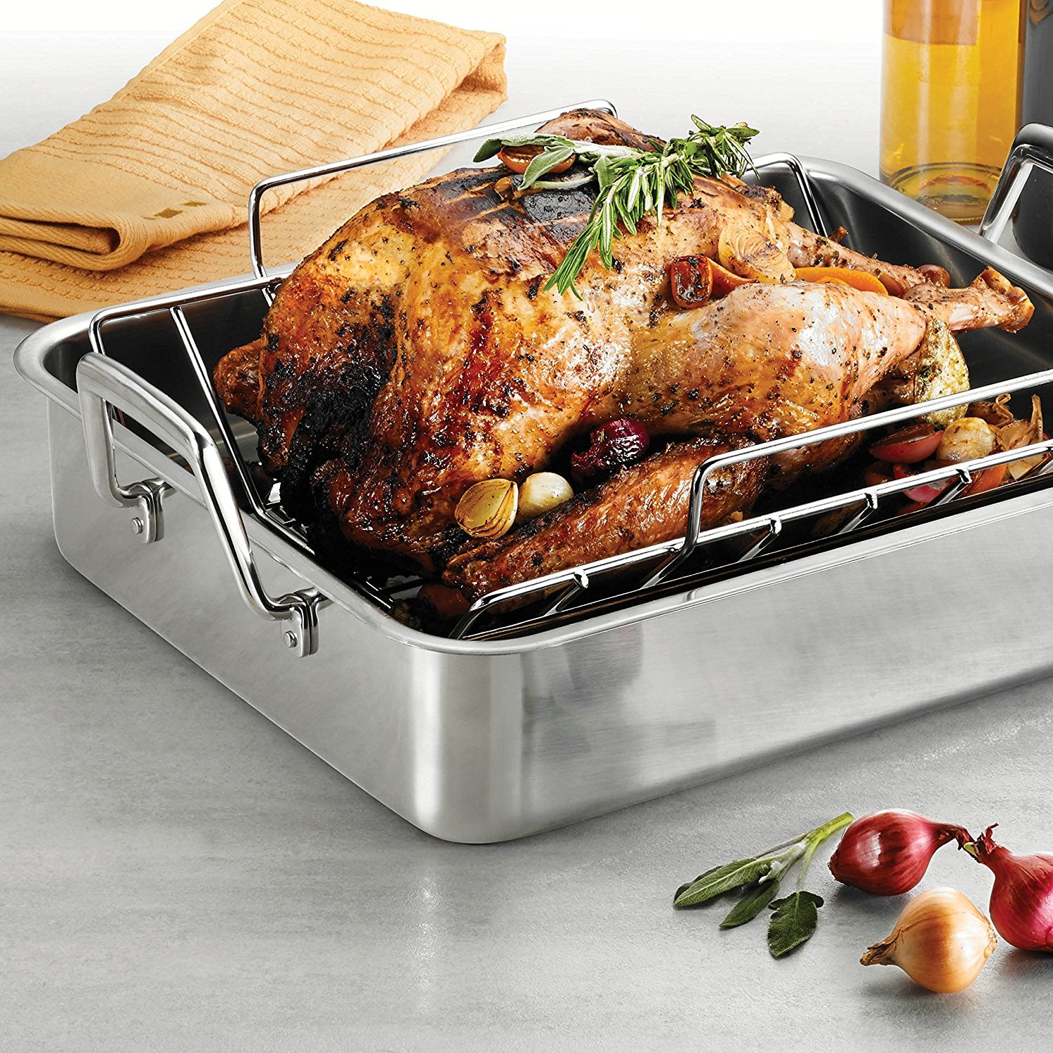 tramontina-prima-16-5-in-stainless-steel-deep-roasting-pan-with-basting-grill-v- image 2
