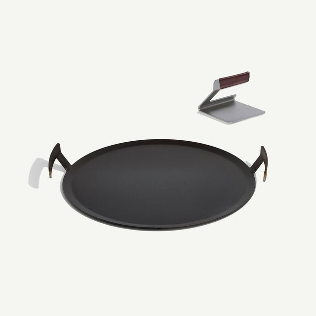 made-in-round-carbon-steel-griddle-set-with-grill-press-4mm-professional-carbon- image 1
