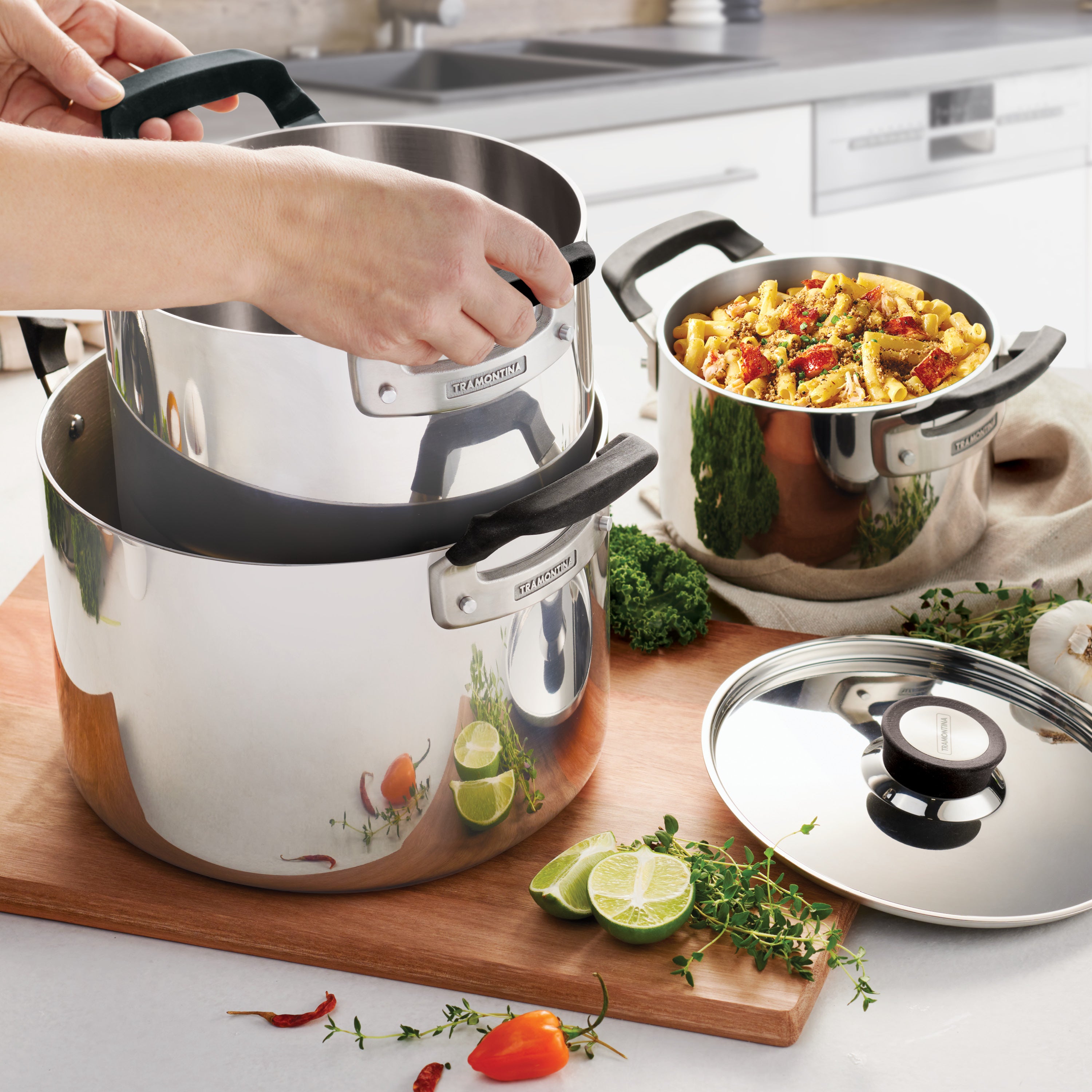 tramontina-nesting-6-piece-stainless-steel-tri-ply-clad-sauce-and-stock-pot-set- image 2