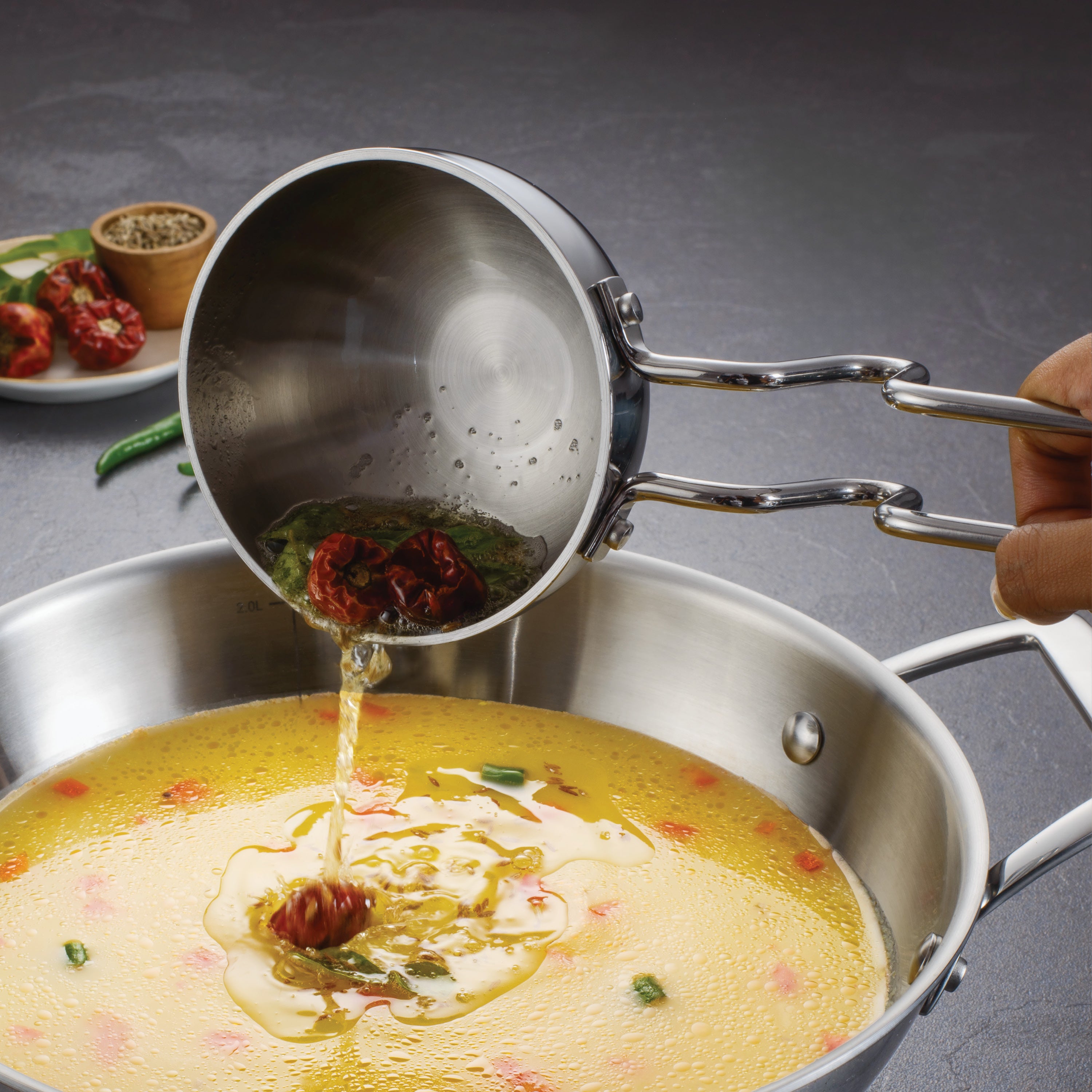 tramontina-utsava-9-35-oz-tri-ply-clad-stainless-steel-tadka-pan image 4